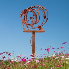 "Tisch rund" Abstrakte, industrielle Metallskulptur für den Außenbereich aus geschweißtem Stahl