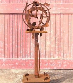 "Table Round II" Abstrakte, industrielle Metallskulptur für den Außenbereich aus geschweißtem Stahl