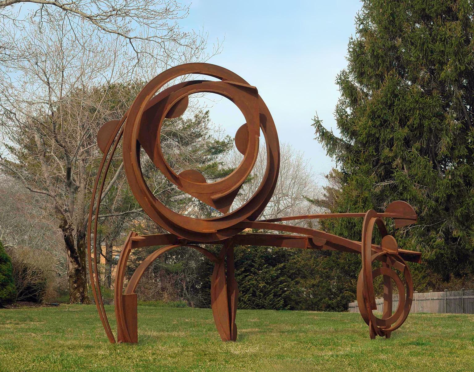 Abstract Sculpture Joel Perlman - Sculpture d'extérieur abstraite en acier industriel « Wide Wheel »
