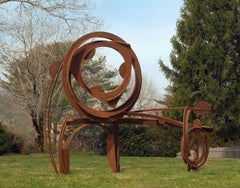 Sculpture d'extérieur abstraite en acier industriel « Wide Wheel »