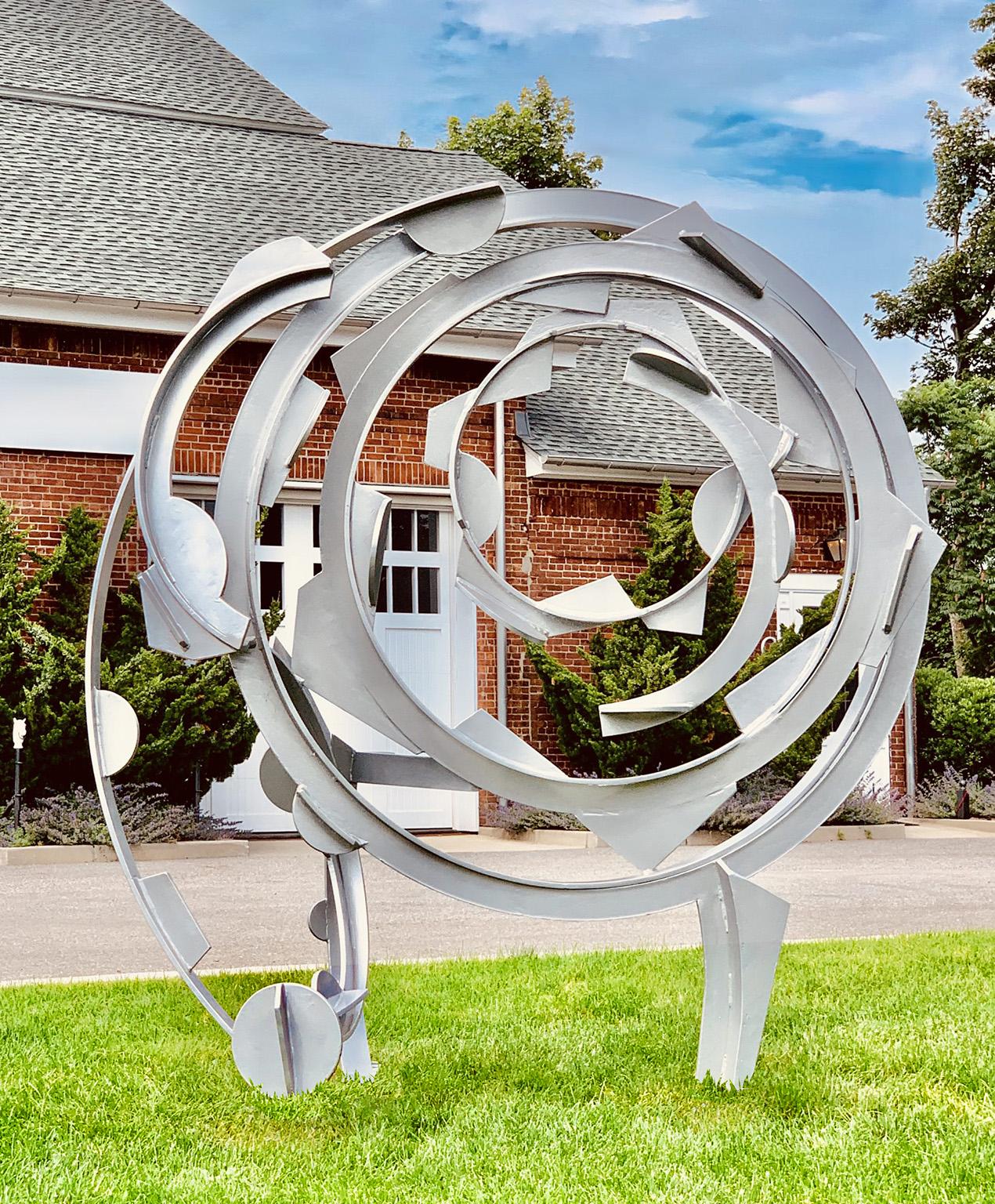 Abstract Sculpture Joel Perlman - Sculpture d'extérieur industrielle abstraite en acier et métal « Wonder Wheel »