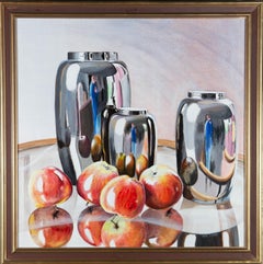 Joel Rawe - huile contemporaine, chrome et pommes