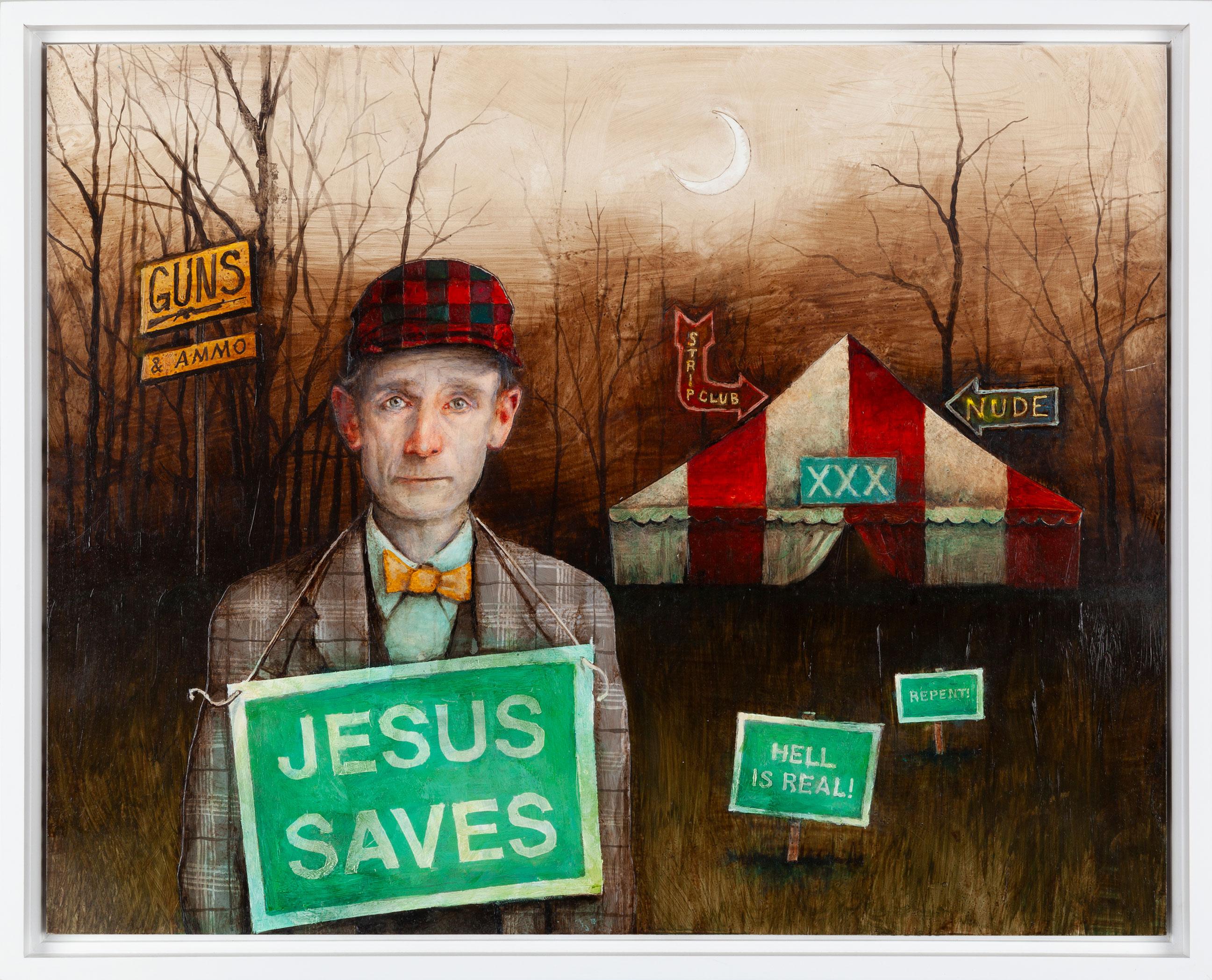 Joel Sager Figurative Painting – Glaube und Fleisch auf der I-70