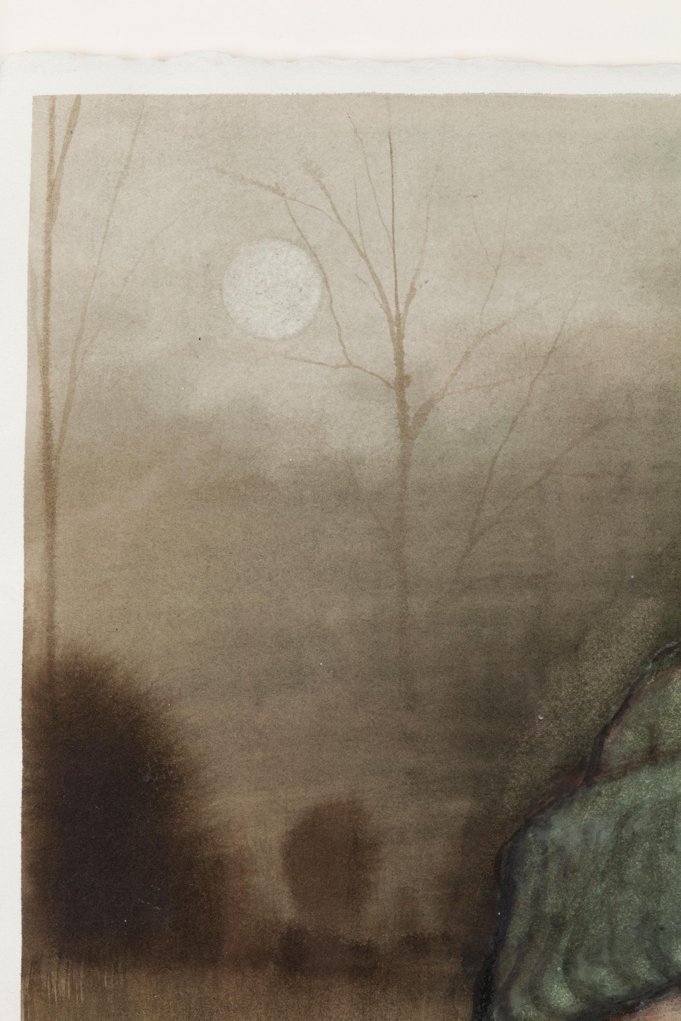 Self-Portrait nel Wood ad Eventide - Figurative Painting Beige di Joel Sager