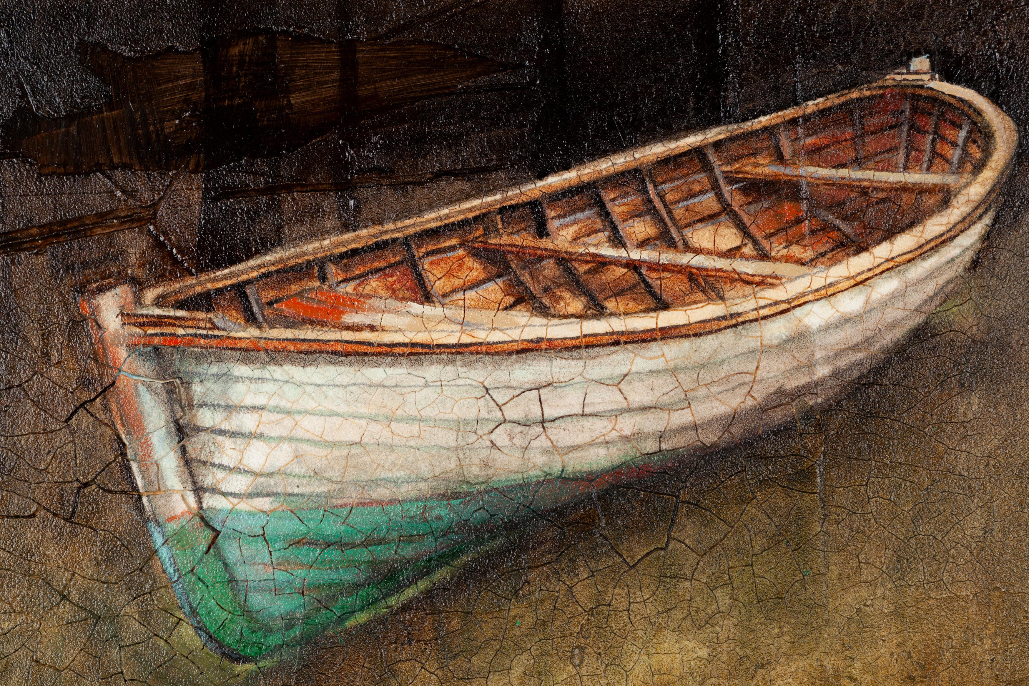 Winter Solstice, Hauling Out the Skiff - Painting by Joel Sager