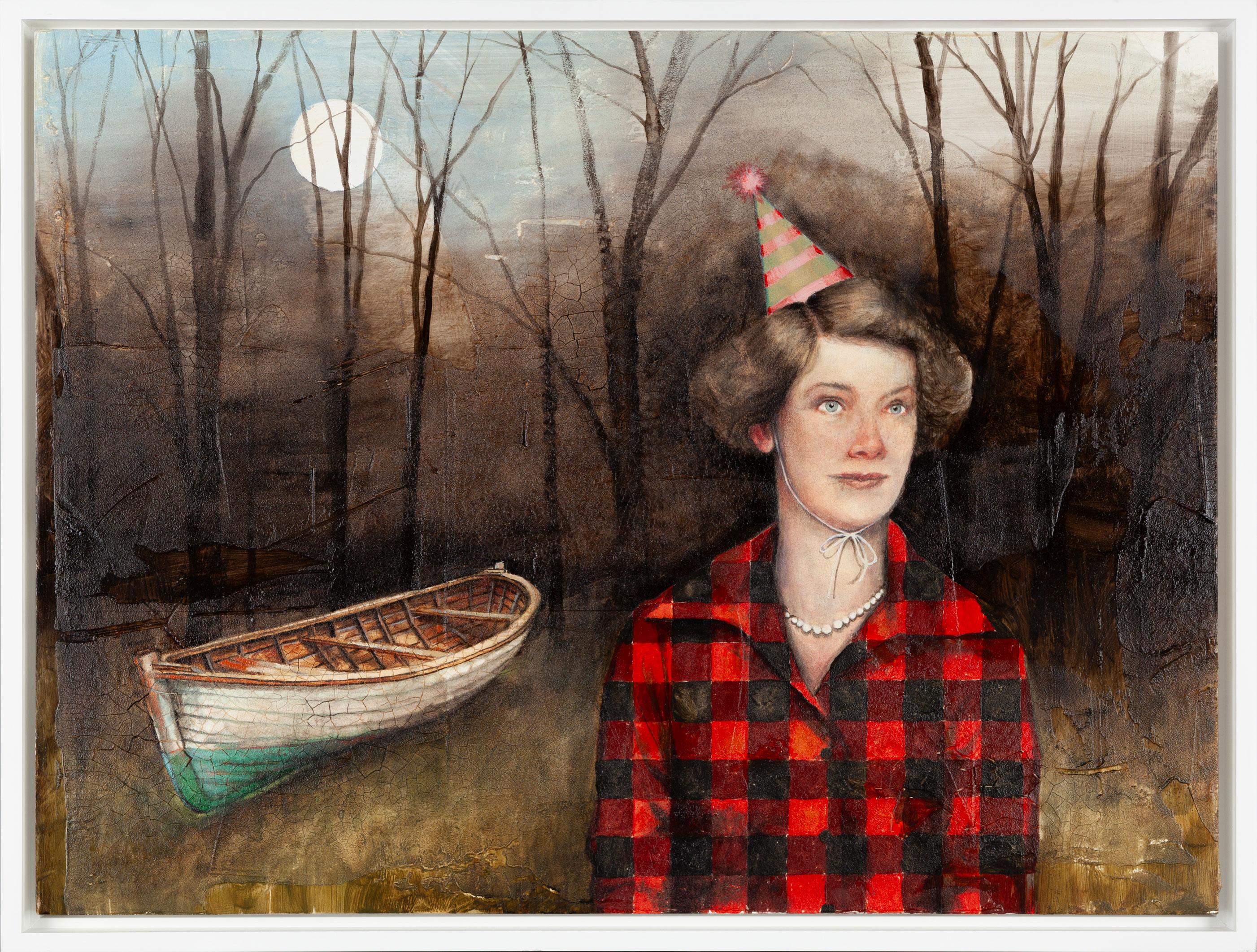 Joel Sager Landscape Painting - Winter Solstice, Hauling Out the Skiff