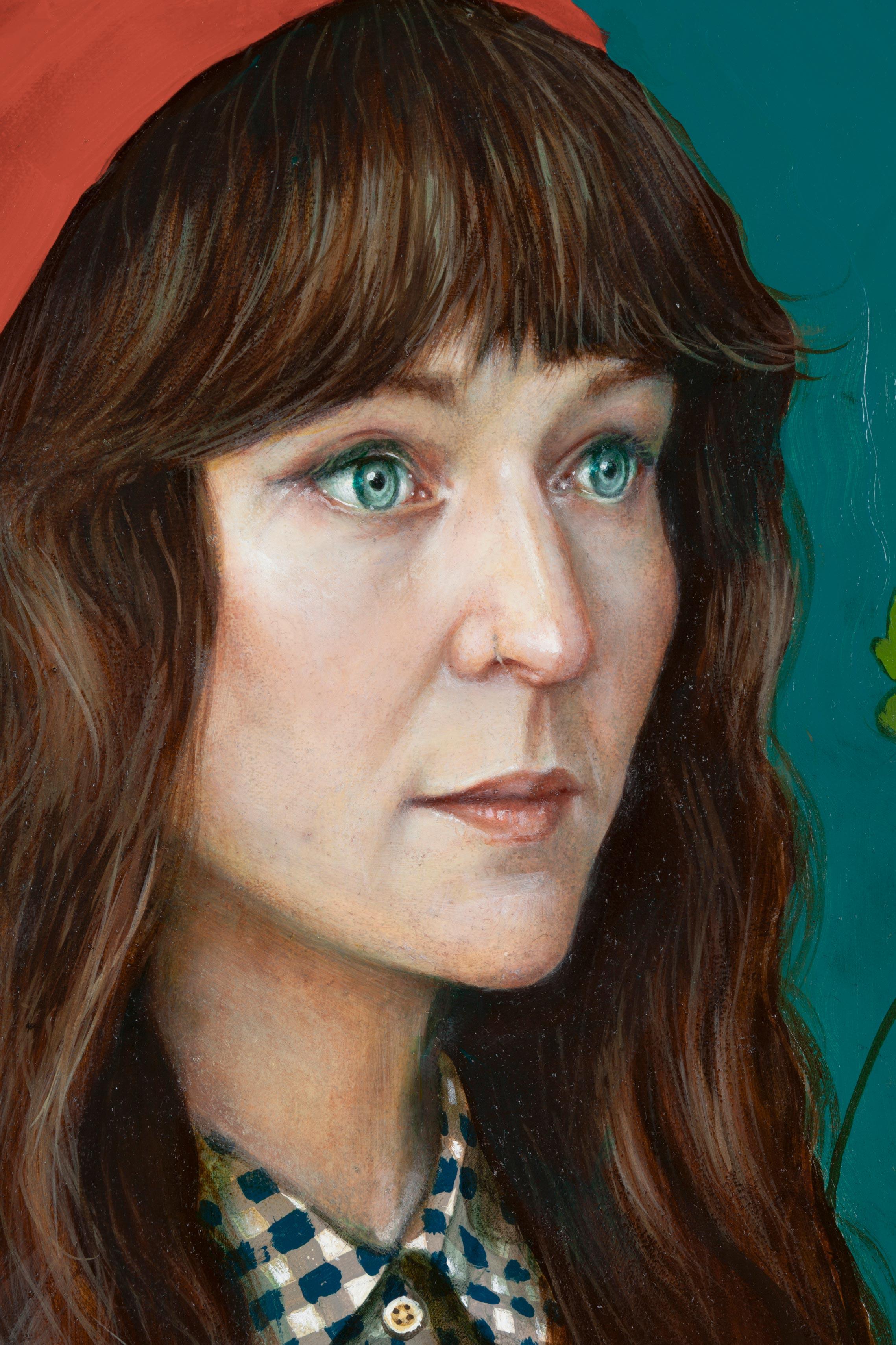 Zoe with a Black Cat and Starling - Painting by Joel Sager