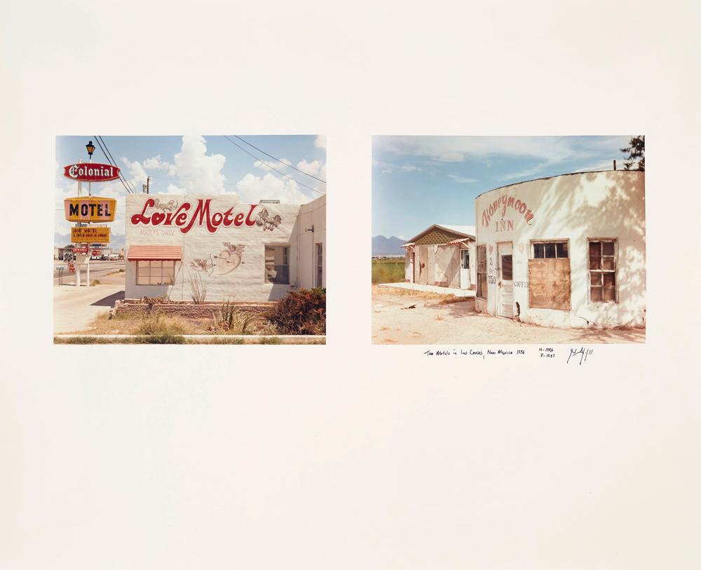 Two Motels in Las Cruces, New Mexico, 1986 - Joel Sternfeld (Colour Photography)
Signed on reverse
C-type print, printed 1987
Printed on 20 x 24 inch paper

Joel Sternfeld (born 1944) is a photographer whose work sits within the American documentary