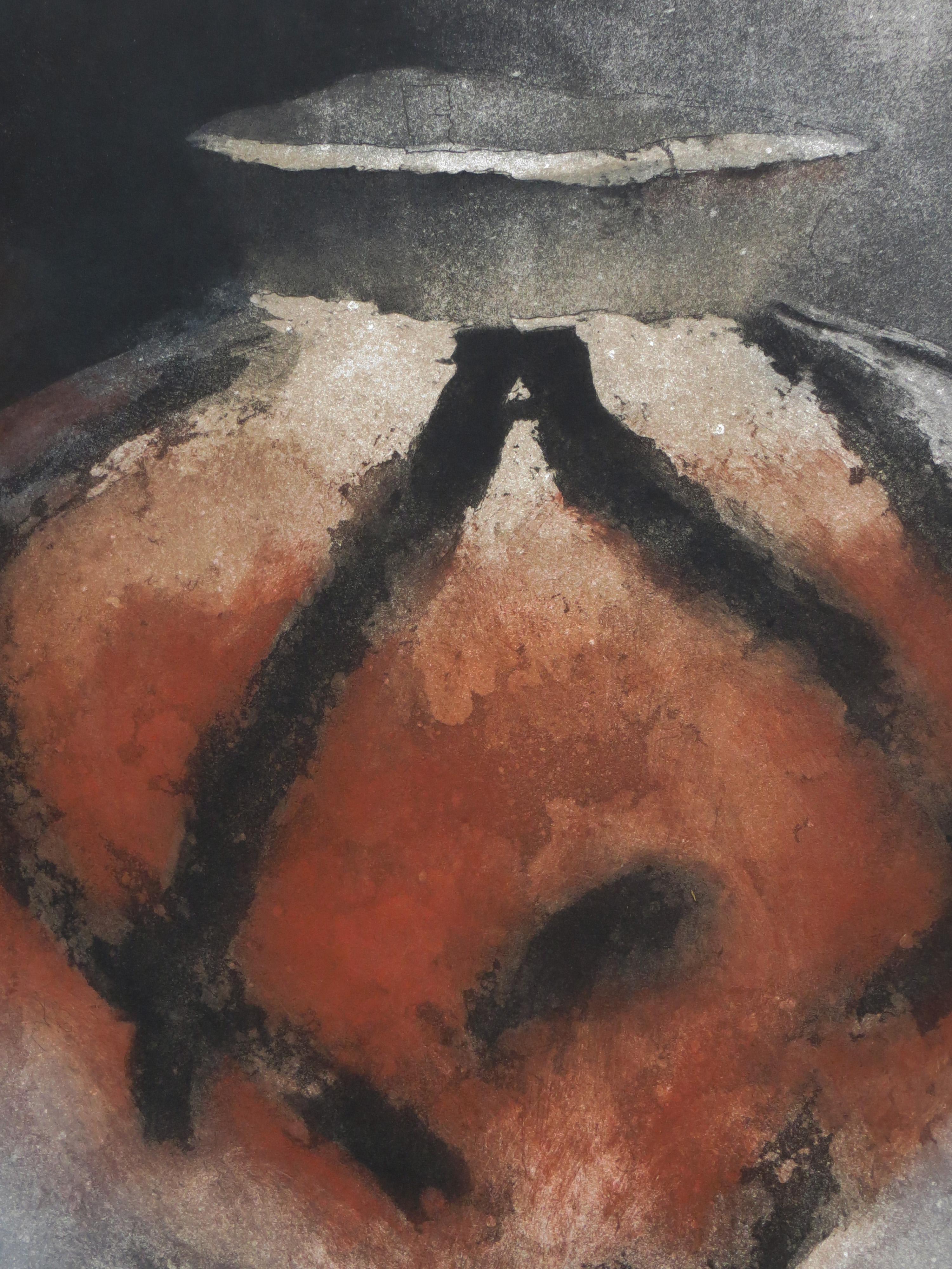 Künstler: Joel Stewart - Amerikaner (1959- )
Titel: Eklipse
Jahr: ca. 1997
Medium: Aquatinta auf schwerem Papier
Blattgröße: 34,5 x 28 Zoll. 
Unterschrift: Signiert, datiert unten rechts. Nummeriert unten links
Auflage:14. Diese: 5/14
Zustand: Sehr