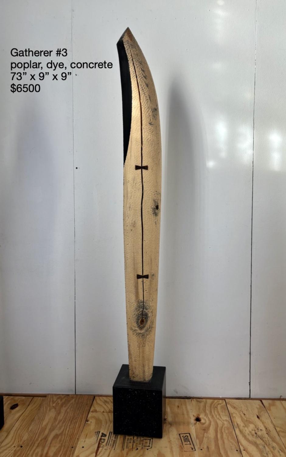 Medium: poplar, dye, concrete

As an artist I strive to create elegant sculptures that capture the true essence of the subject matter. Form, line and surface are used as the visual language. The figure is abstracted to a minimalist form, void of any