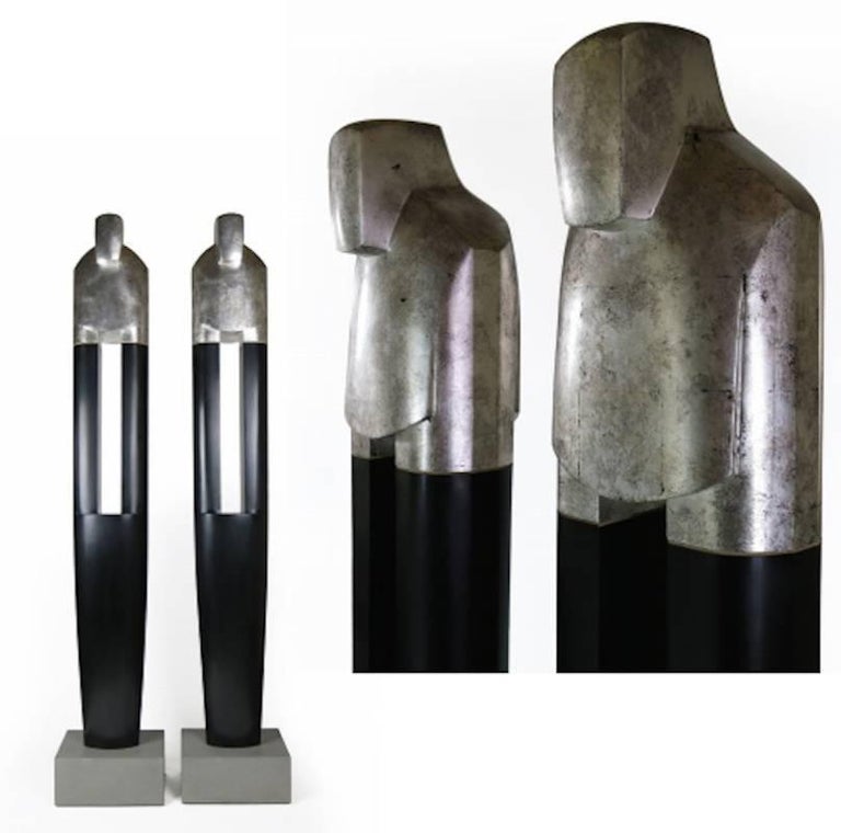 Joel Urruty Abstract Sculpture - Silver and Black Sentinels