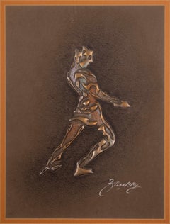 Joel Zaretsky Signed Contemporary Modernist Figurative Mixed Media Metallic Art