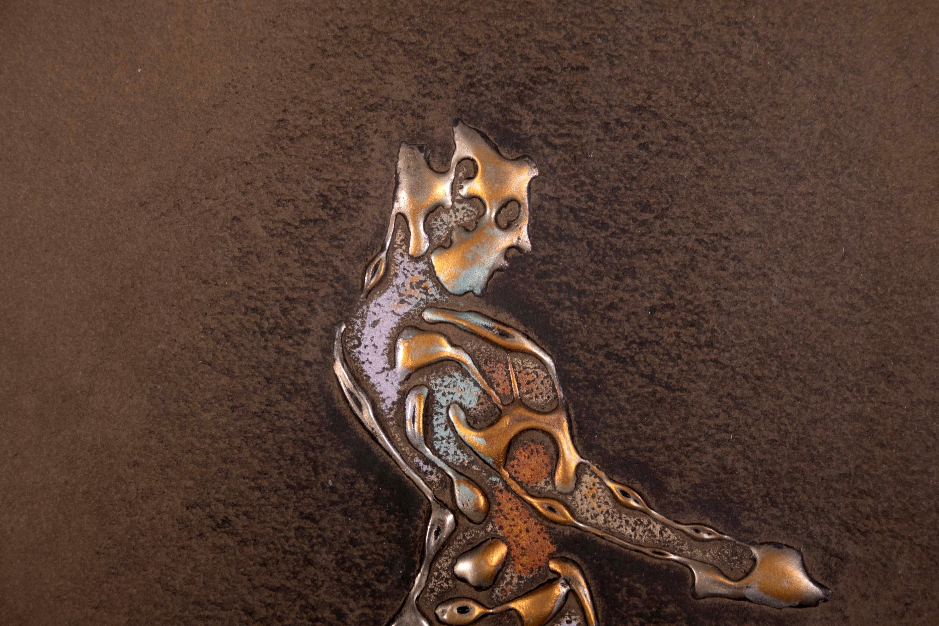 Joel Zaretsky signiert Contemporary Modernist Figurative Mixed Media Metallic Kunst im Zustand „Gut“ im Angebot in Keego Harbor, MI