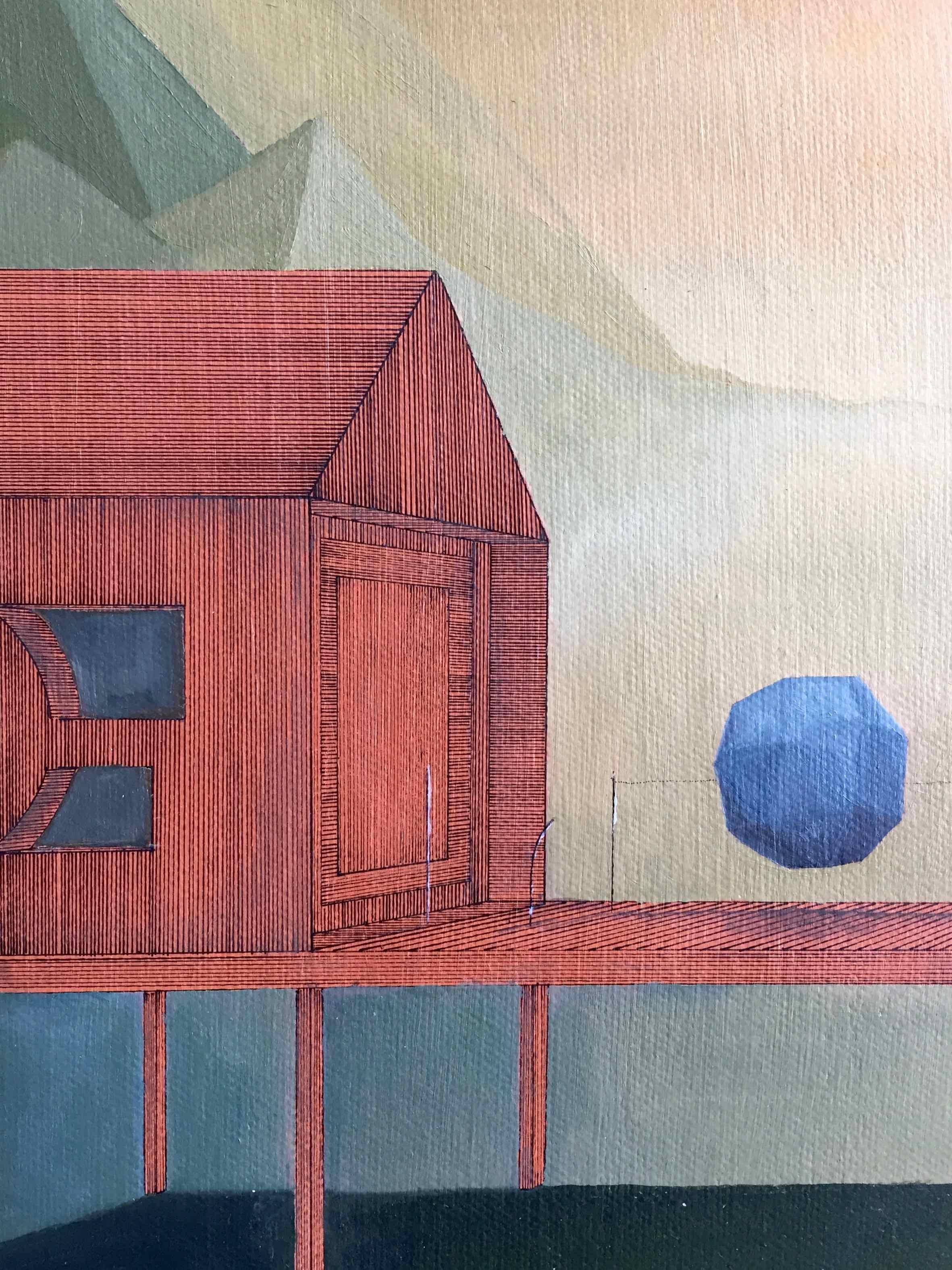 Placement: Round Perspective Drawing/Painting about Imaginary Spaces - Contemporary Art by Joella Wheatley