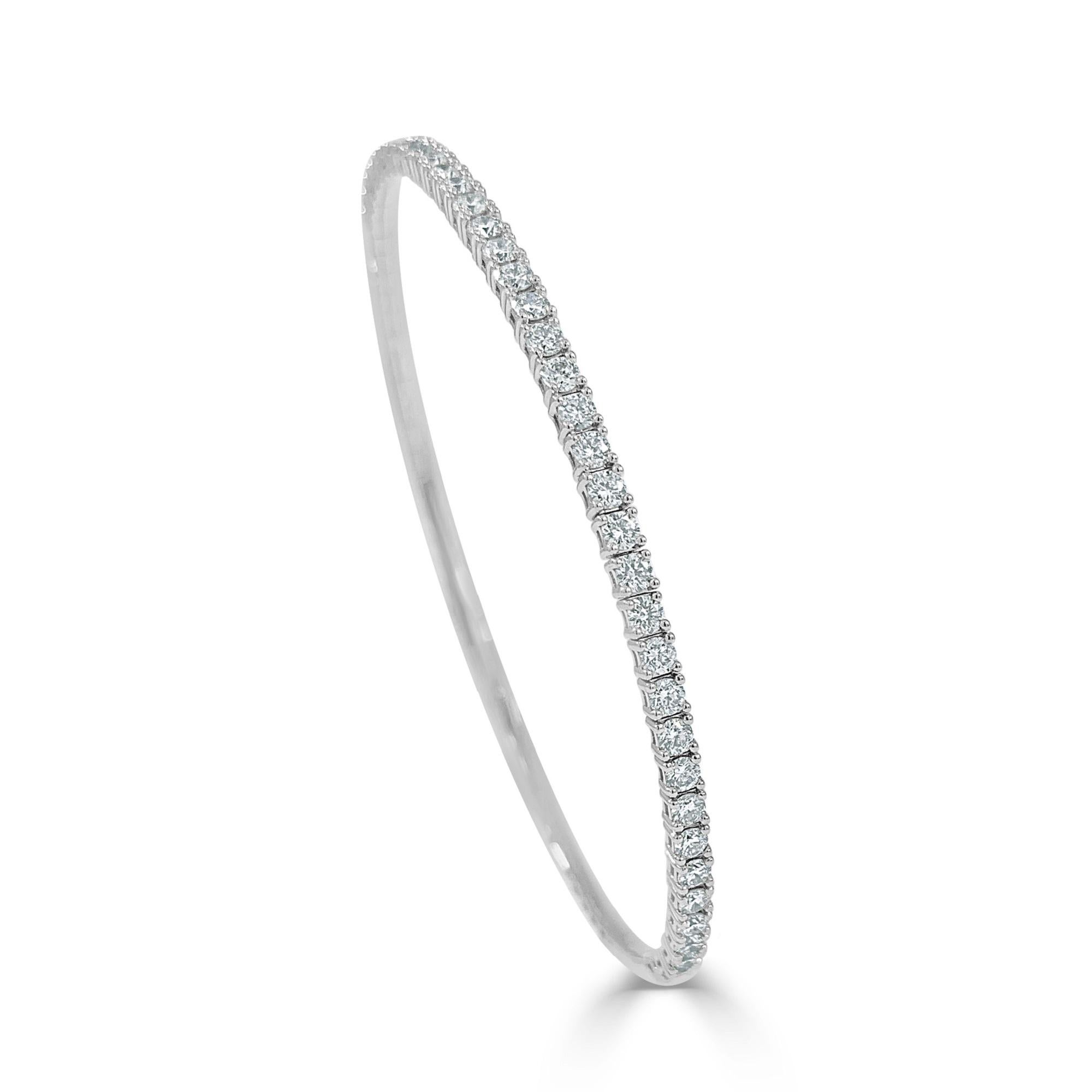 Taille simple Bracelet jonc empilable en or 14 carats avec diamants pour femme (1,45 carat) en vente