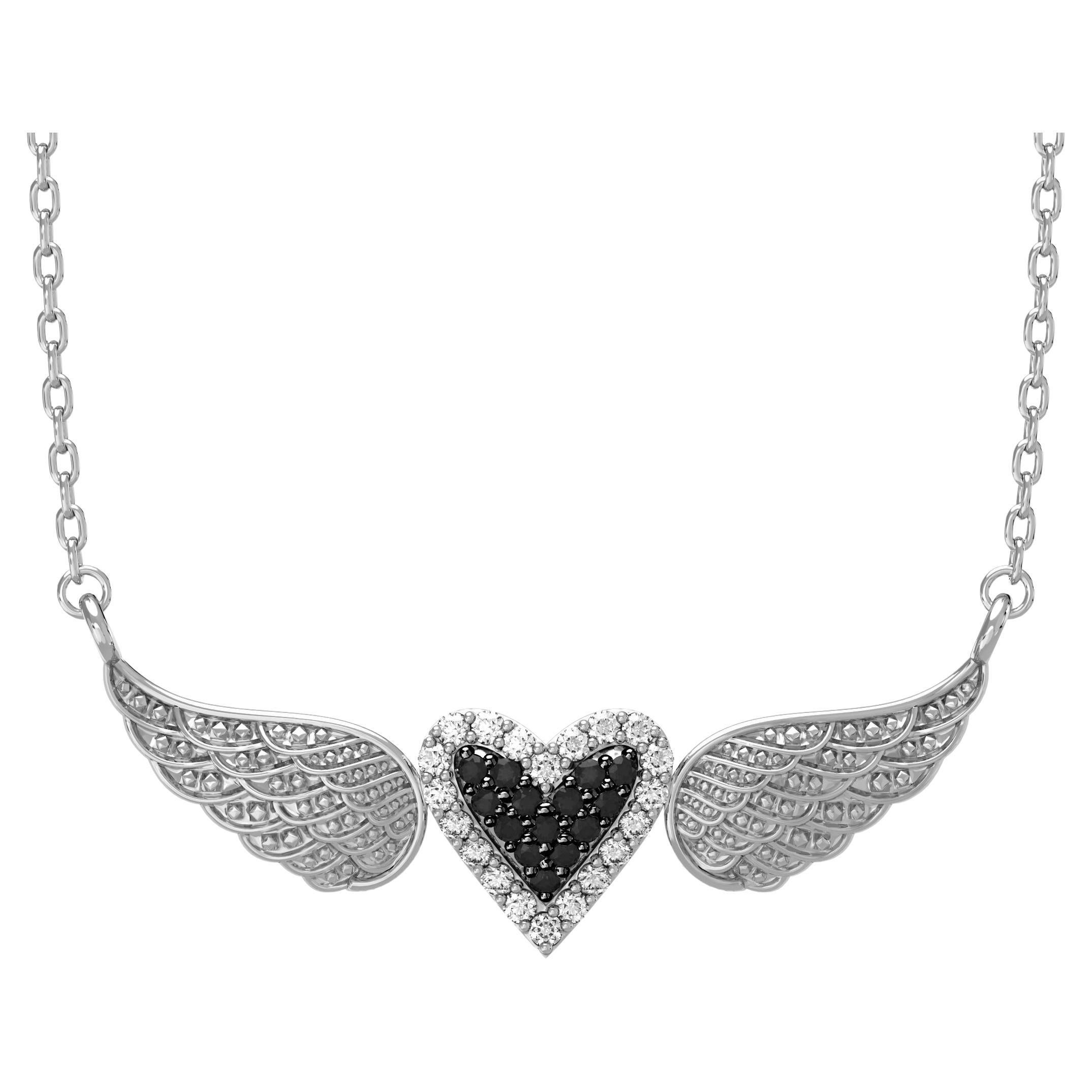 Joelle Collier pendentif cœur en or blanc 14 carats avec diamants noirs