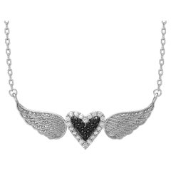 Joelle Heart Pendant Necklace - 14K White gold with black diamonds
