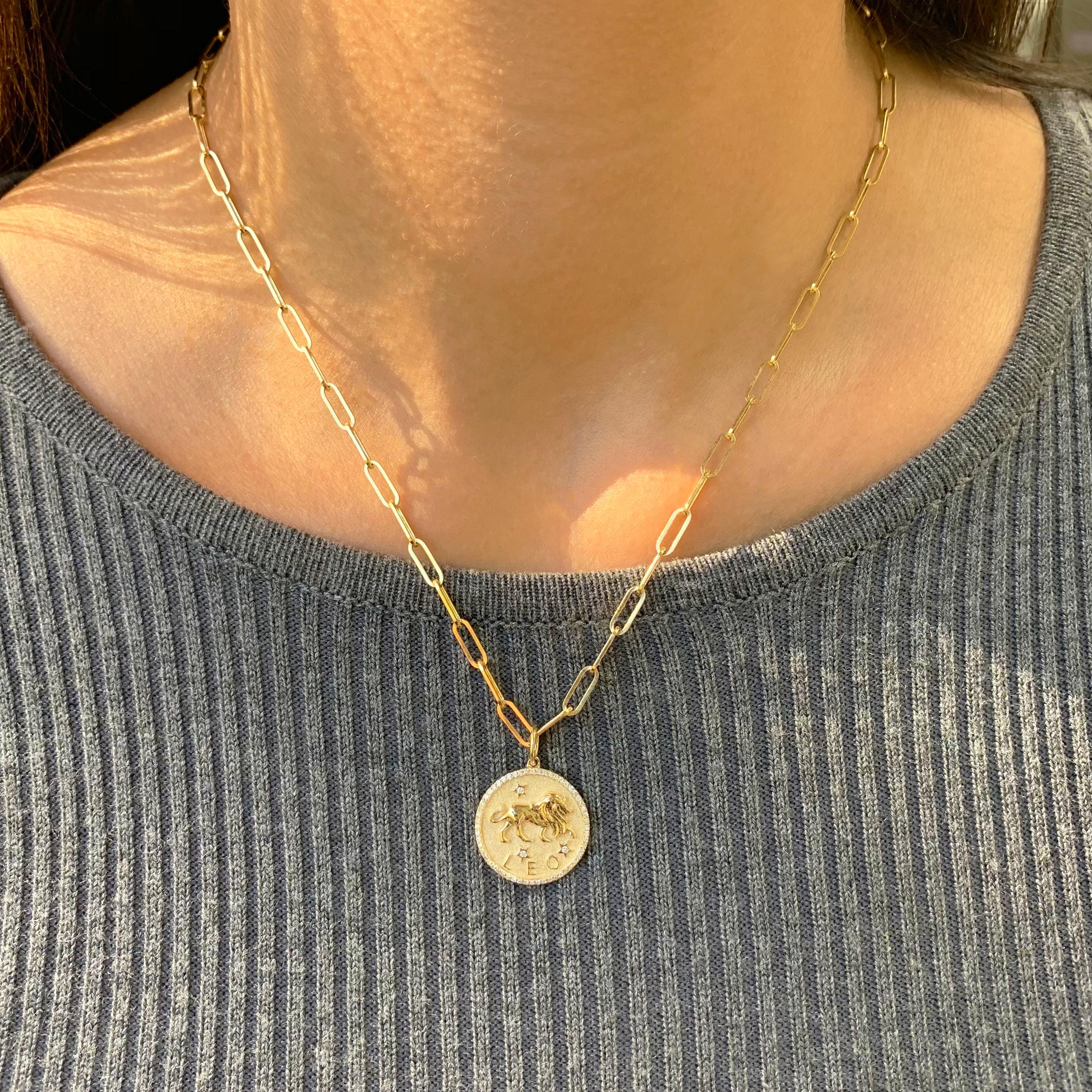Zodiac Diamond Necklace 14K Yellow Gold 1/5 CT TDW Gifts for Her In New Condition For Sale In Great neck, NY