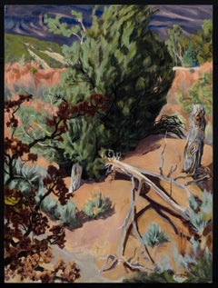 "Cedars Survive the Desert" - Expressionist Landscape, Oil Painting on Linen