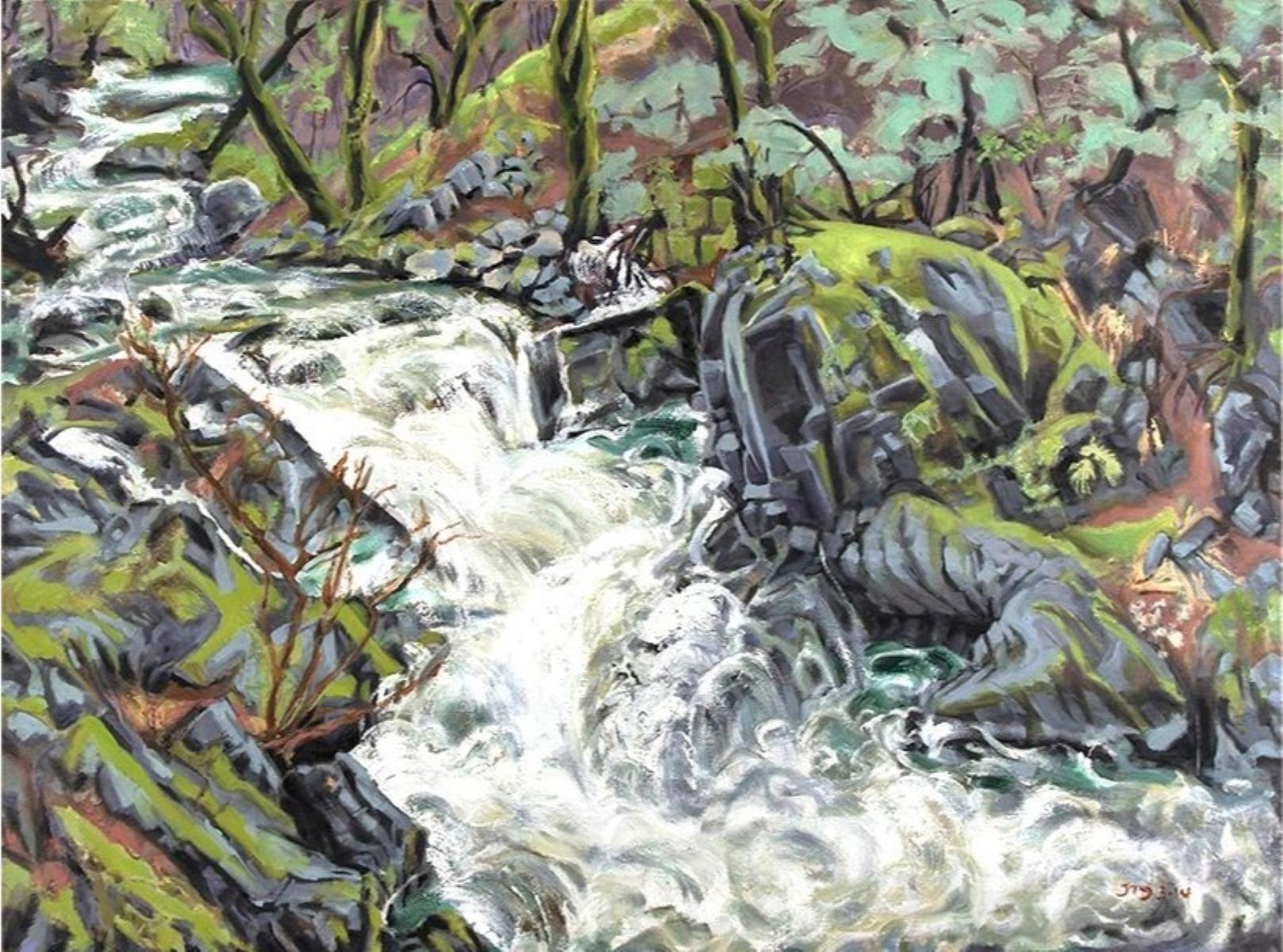 "Arroyo Brandy inundado" (2014) Por Joellyn Duesberry, Óleo sobre lino