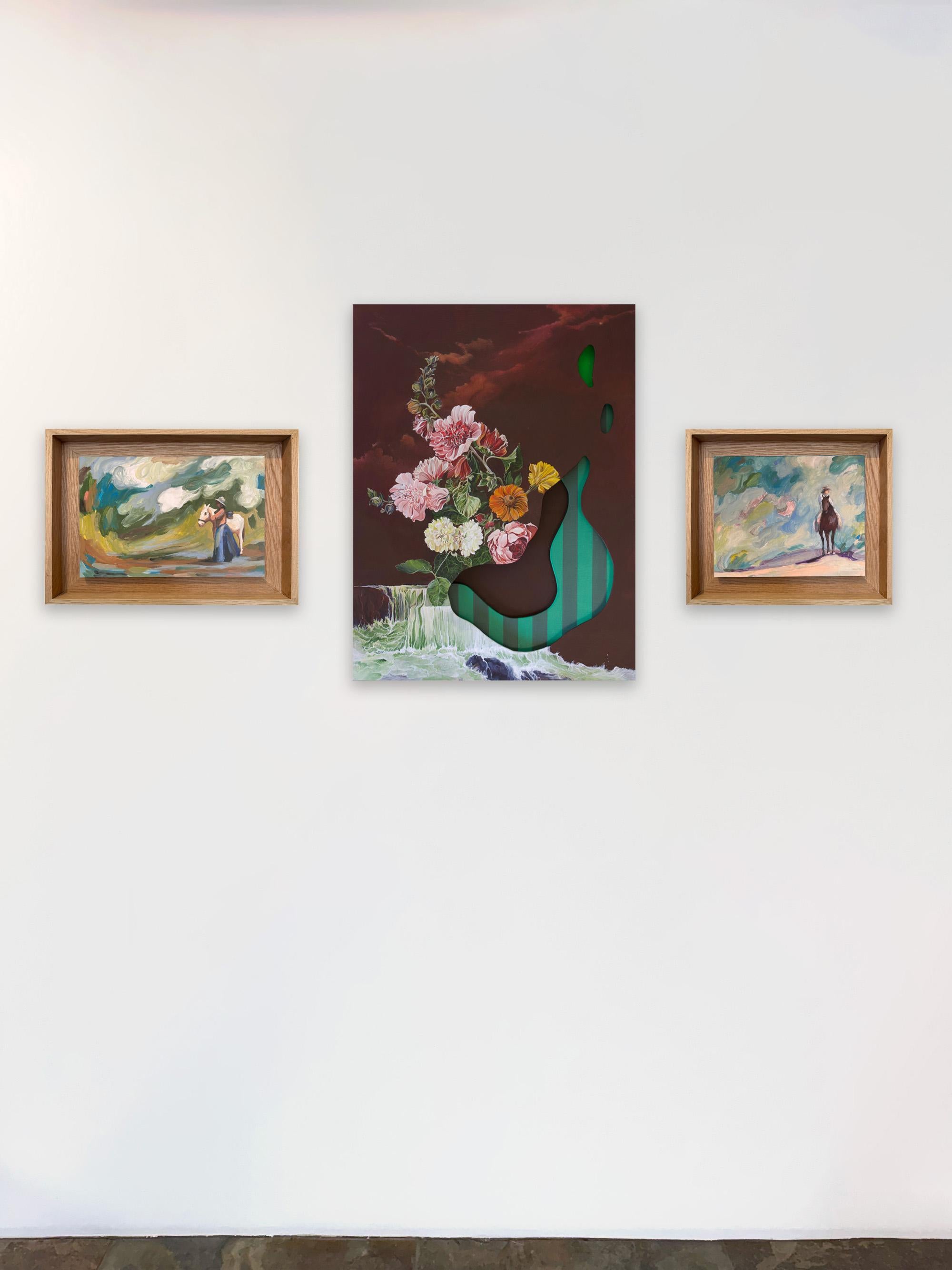 Curated Paintings Triptych, Westerns by Swan Scalabre and XOXO by Joerg Dressler For Sale 1