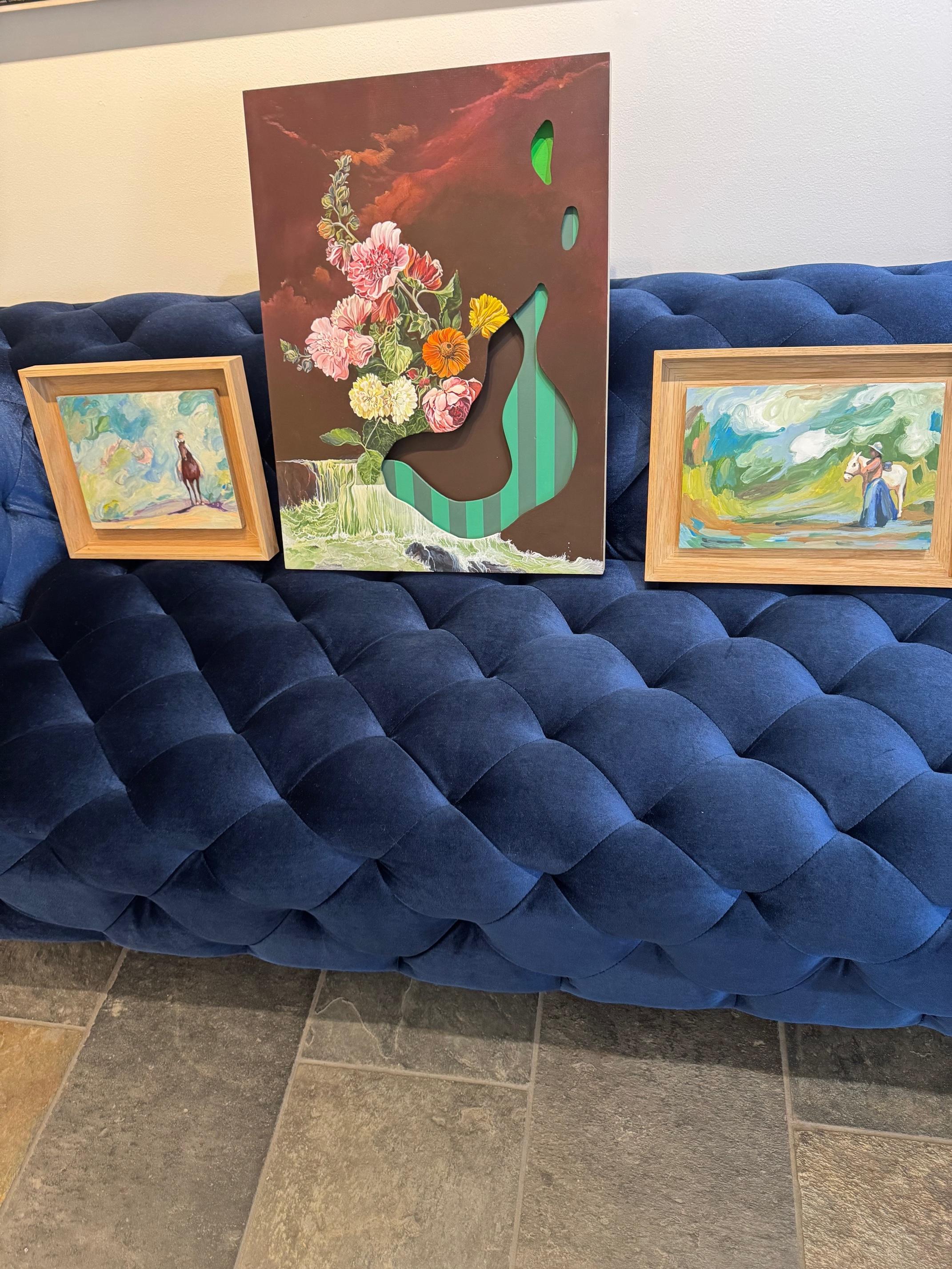 Curated Paintings Triptych, Westerns by Swan Scalabre and XOXO by Joerg Dressler For Sale 6