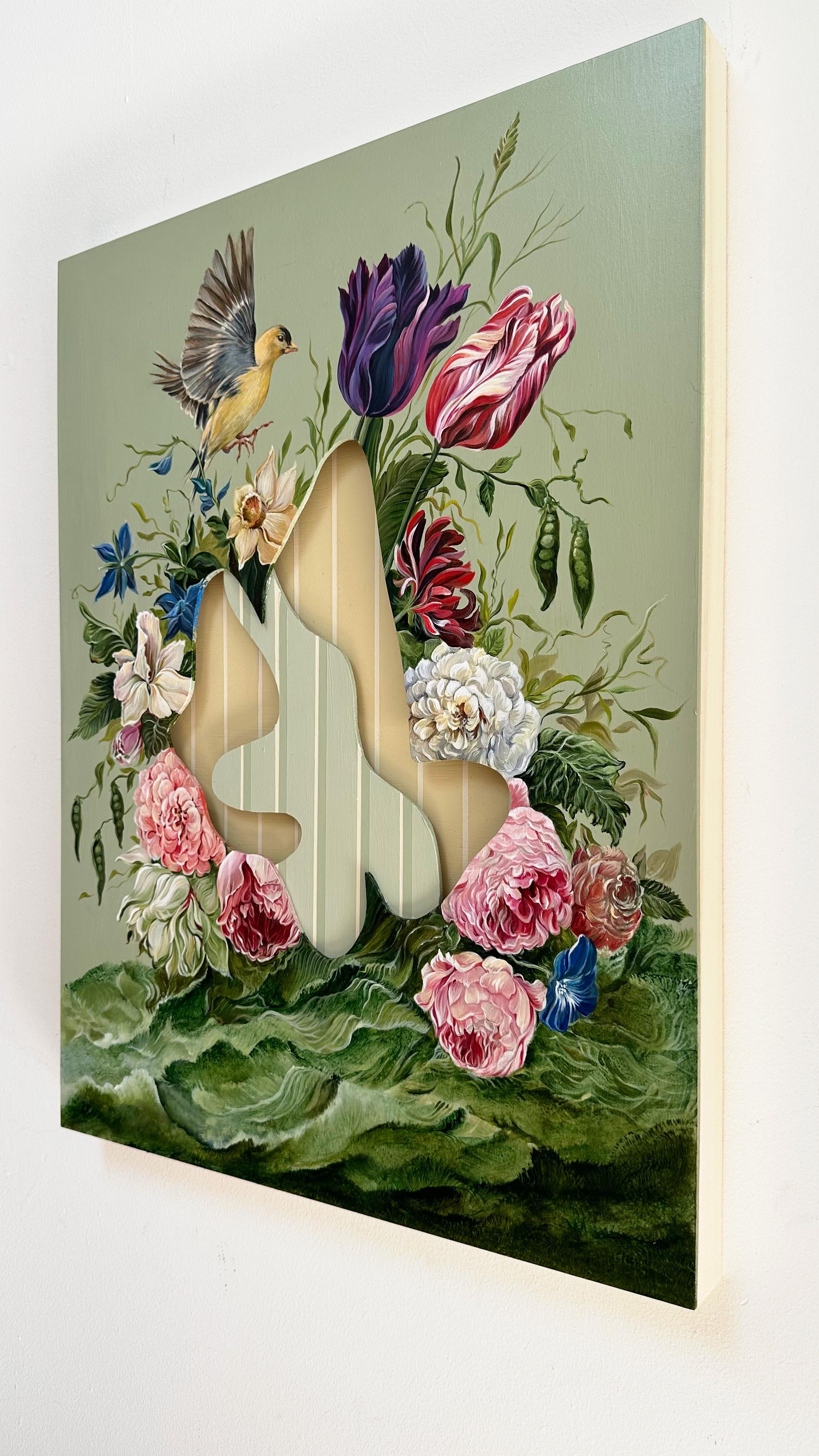 Surreale Blumenmalerei, Vogel, Illusion von Dauerhaftigkeit von Joerg Dressler im Angebot 2