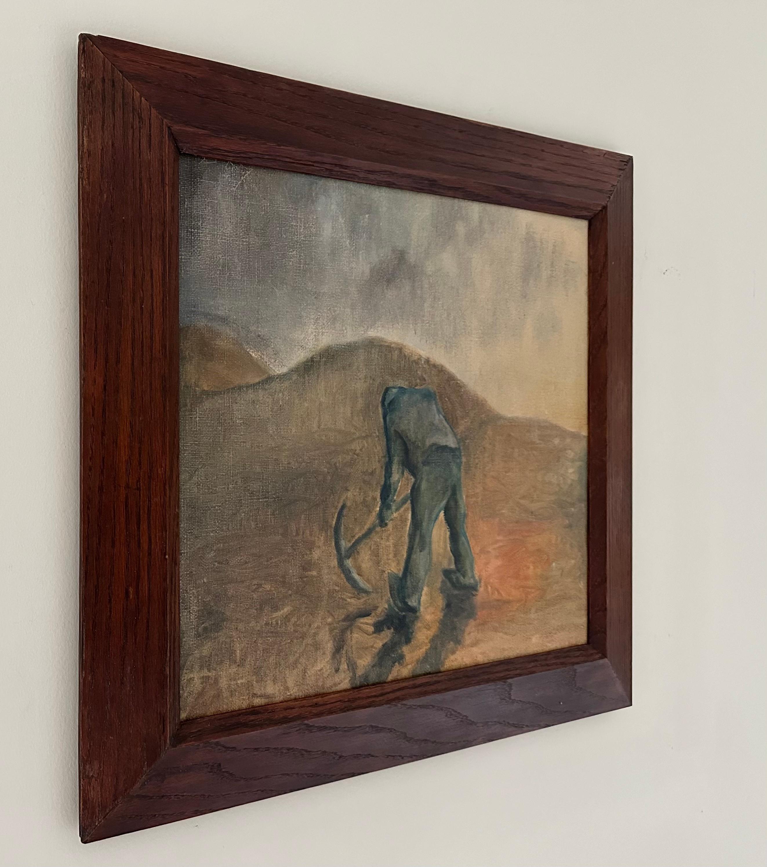 Paesaggio moderno postbellico Uomo col piccone sulla collina, Joergen Boberg, anni '50 in vendita 2