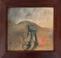 Paisaje moderno de posguerra Hombre de la piqueta en la colina, Joergen Boberg, años 50
