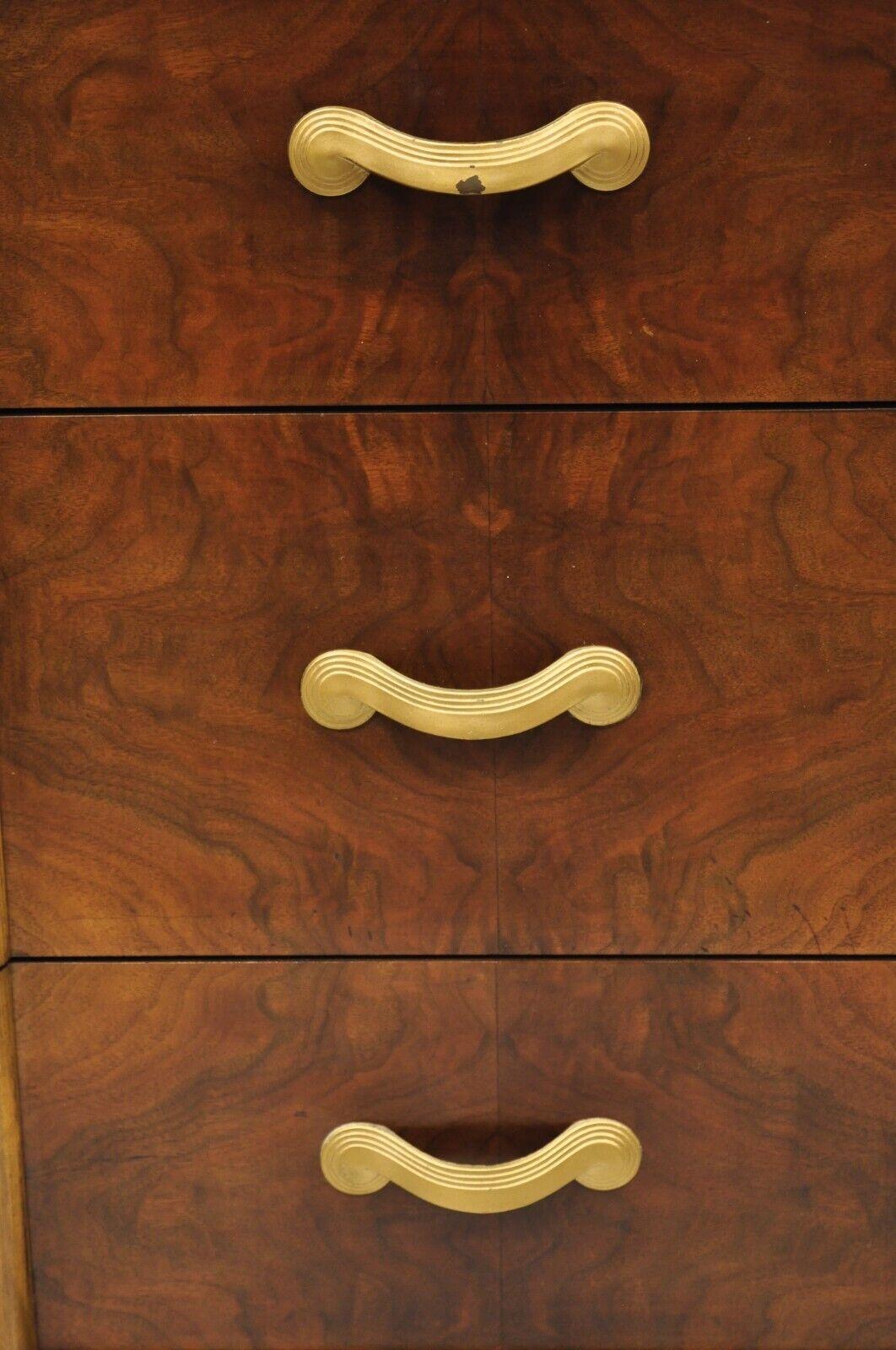 Joerns Bros Art Deco Mid Century Burl Walnut Tall Chest Dresser In Good Condition For Sale In Philadelphia, PA