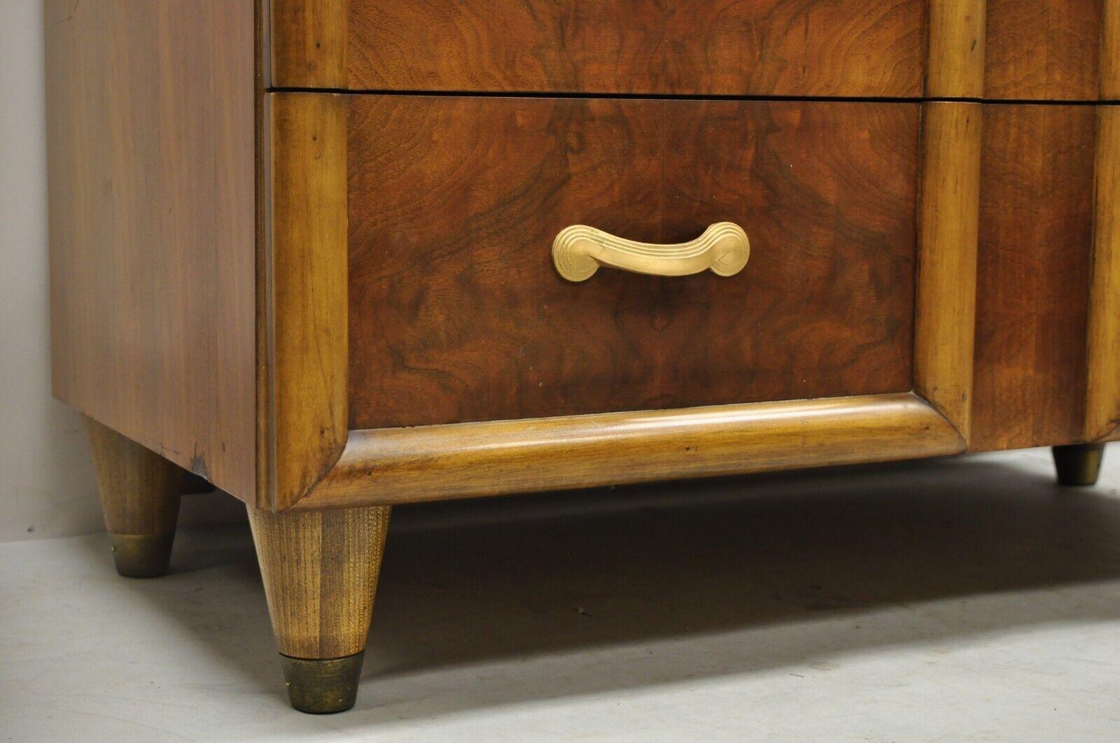 Joerns Bros Art Deco Mid Century Burl Walnut Tall Chest Dresser For Sale 2