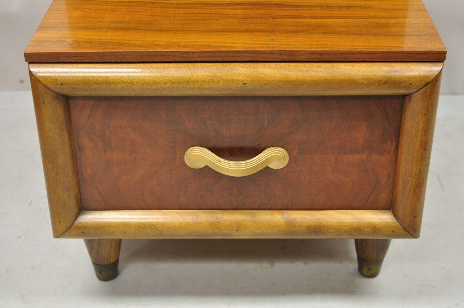Joerns Bros Mid Century Art Deco Walnut Step Up Nightstand Side Table In Good Condition For Sale In Philadelphia, PA