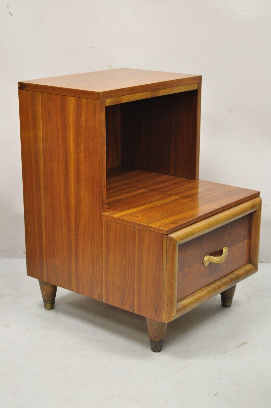 20th Century Joerns Bros Mid Century Art Deco Walnut Step Up Nightstand Side Table For Sale