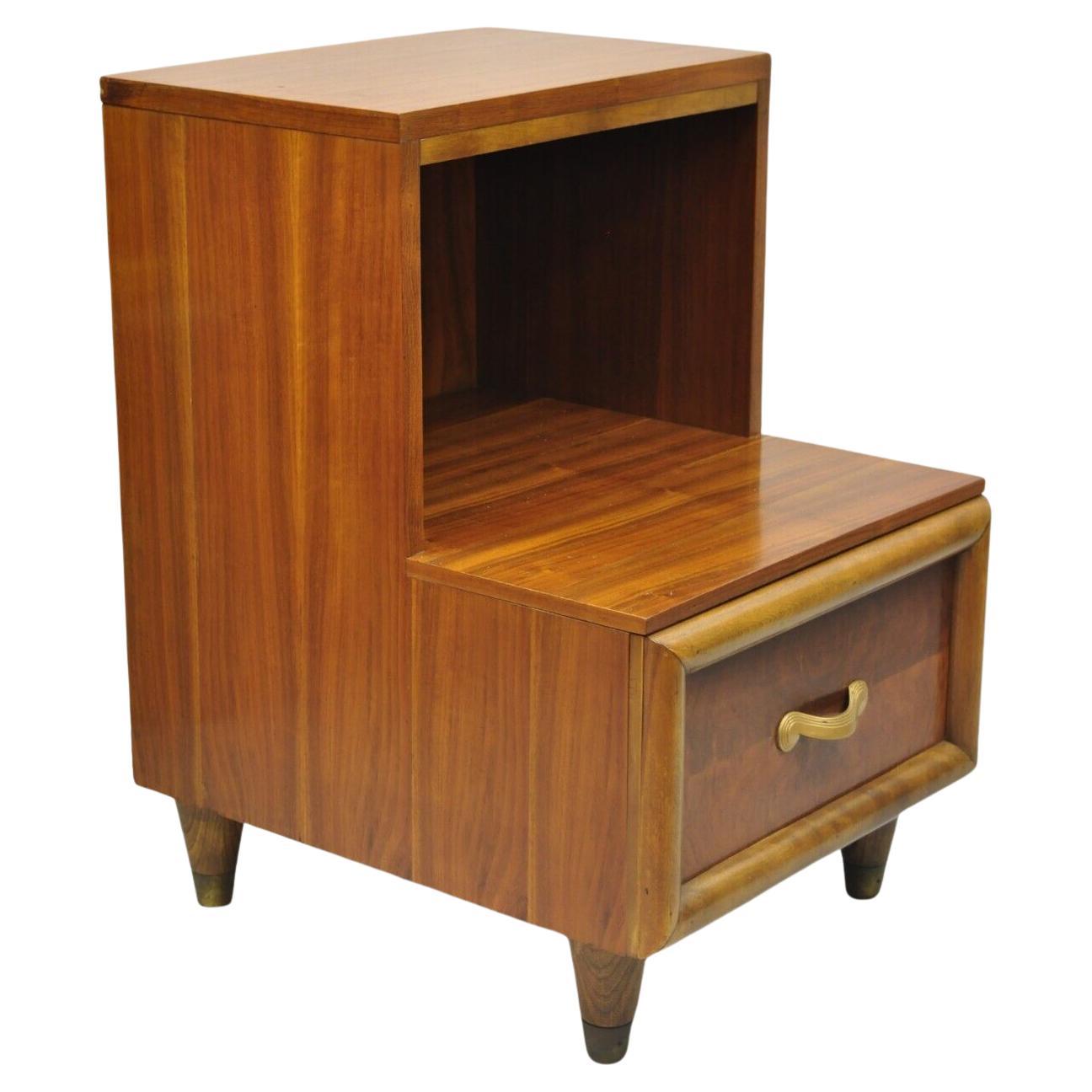 Joerns Bros Mid Century Art Deco Walnut Step Up Nightstand Side Table For Sale