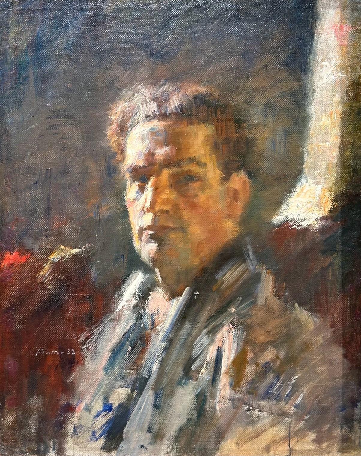 Portrait Painting di Joesph Otto Flatter - Autoritratto, artista ebreo del XX secolo, dipinto a olio firmato