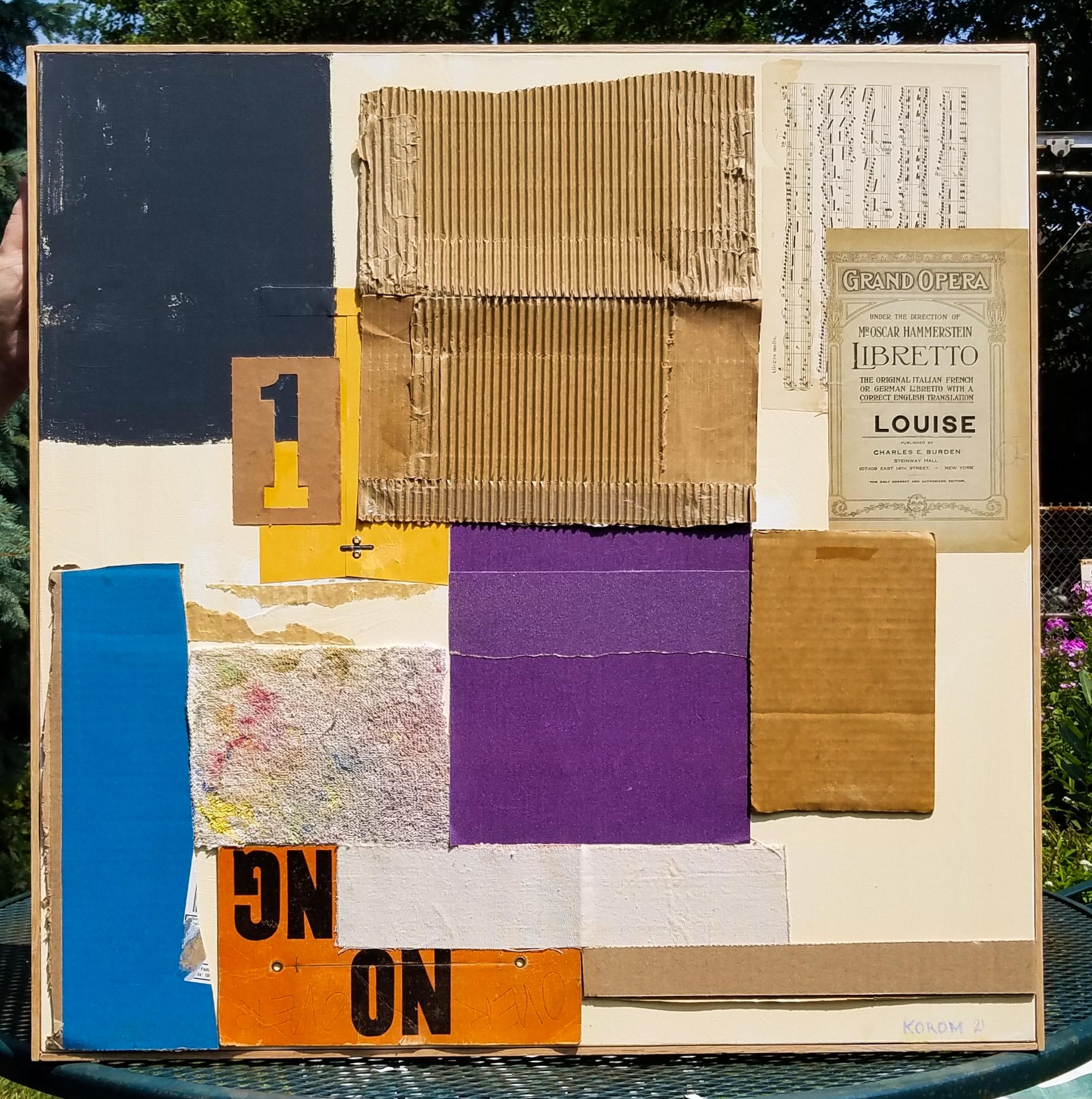 <p>Artist Comments<br />Artist Joey Korom utilizes different media to create this compelling abstract collage. Joey carefully layers his materials with mindfulness of proportions, mathematics, and with adept handling of colors and textures. He used