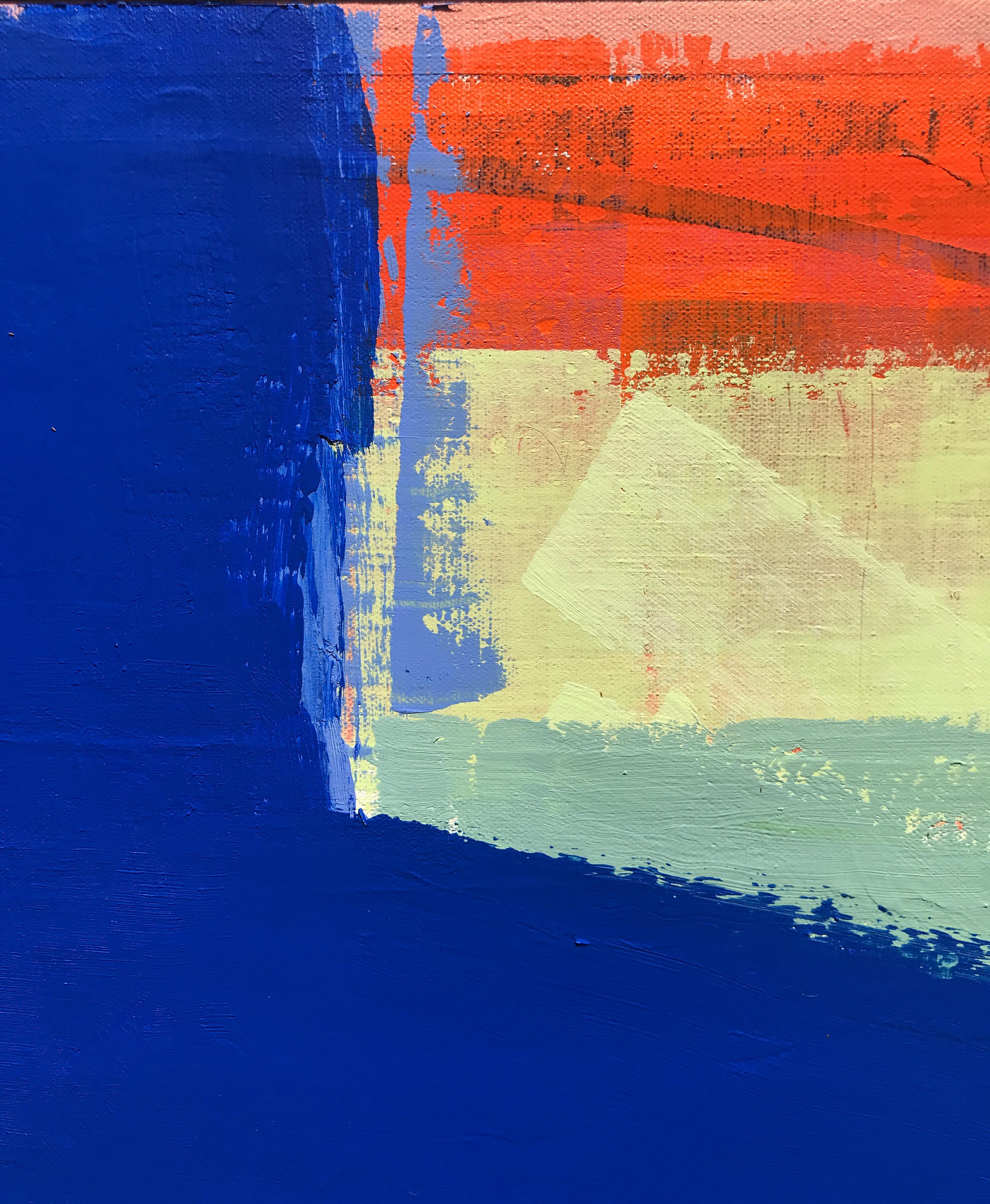 Badge, peinture abstraite - Bleu Abstract Painting par Joey Korom