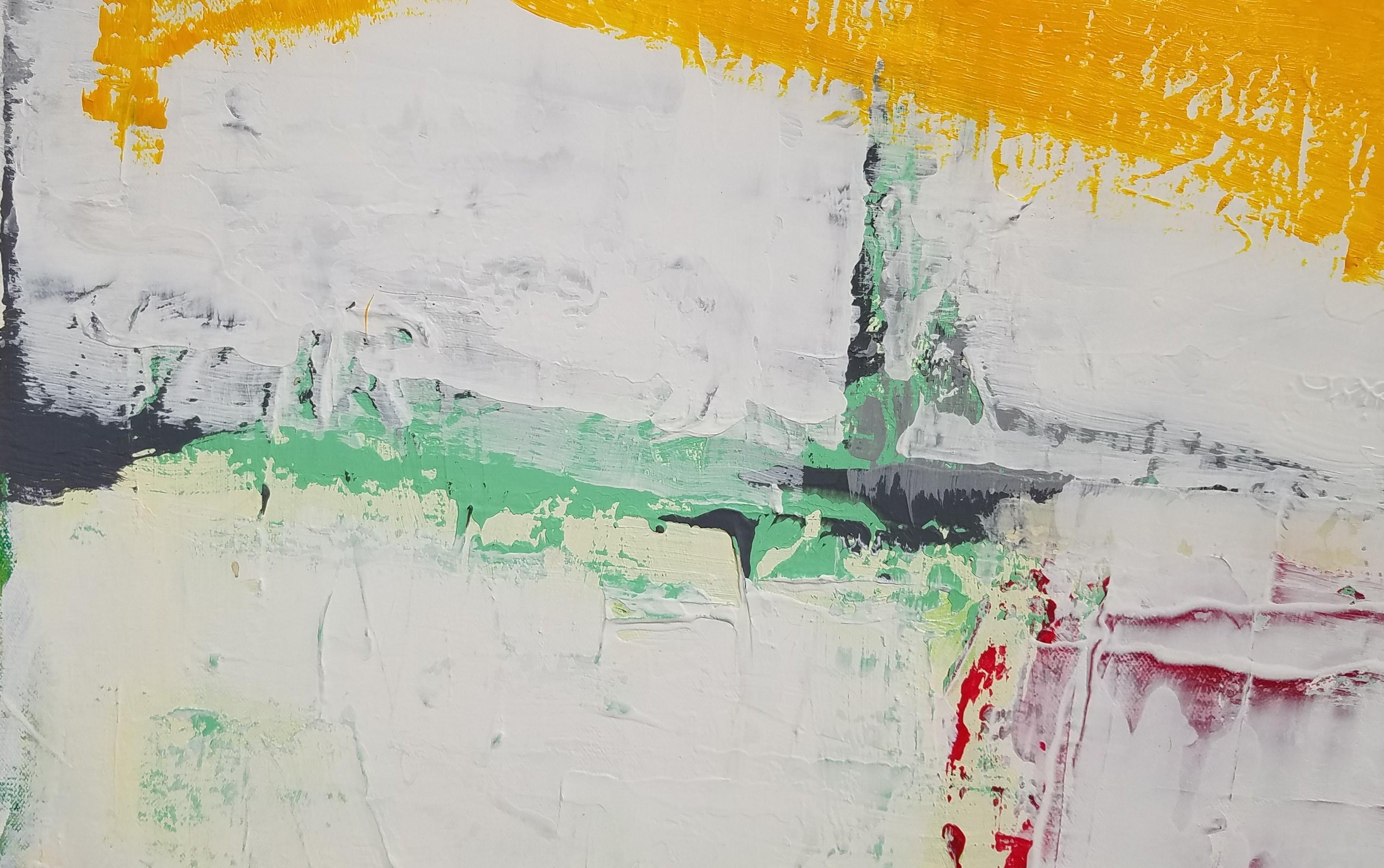 Ottobre, Pittura astratta - Landscape Painting Beige di Joey Korom