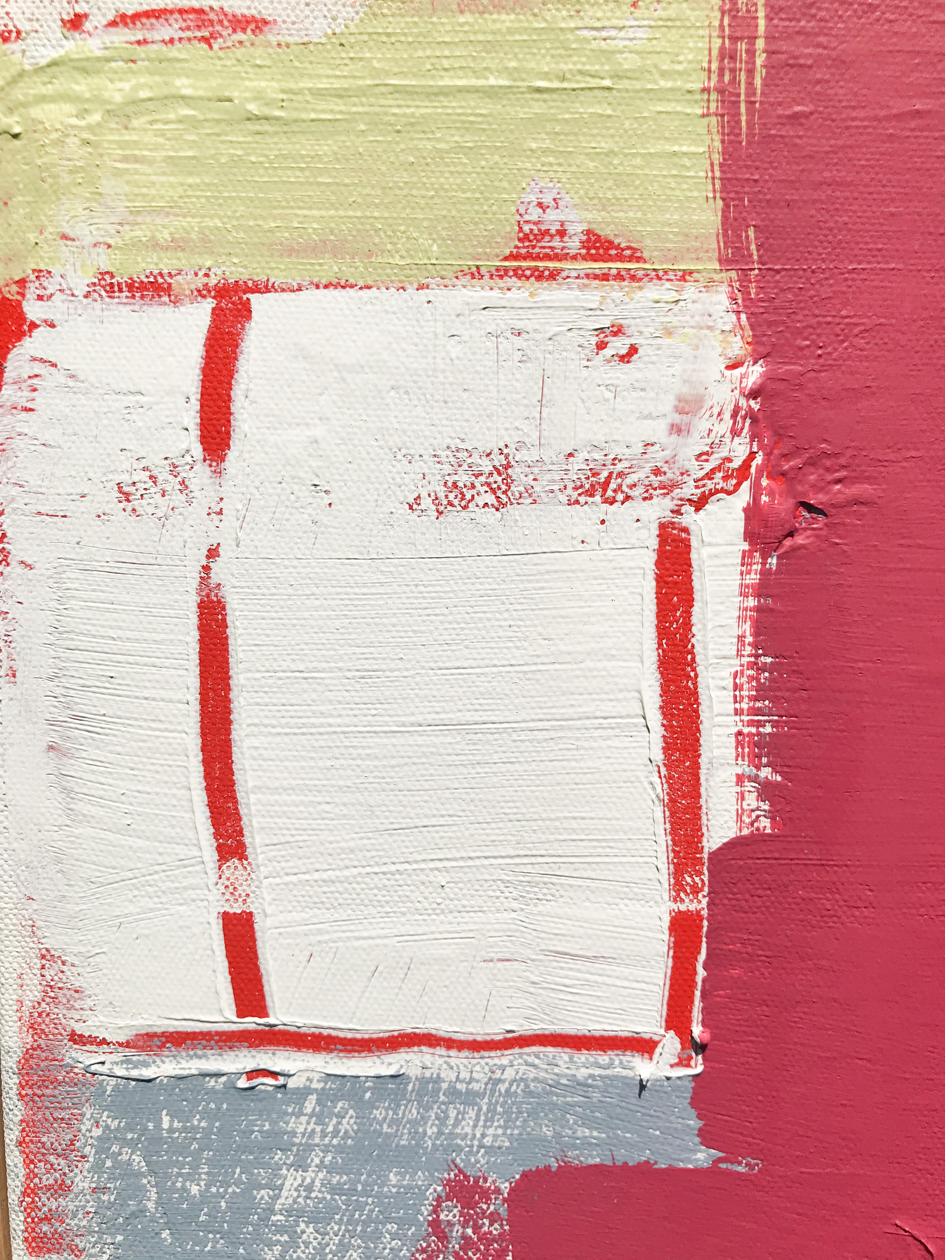The Red Shape - Beige Abstract Painting by Joey Korom