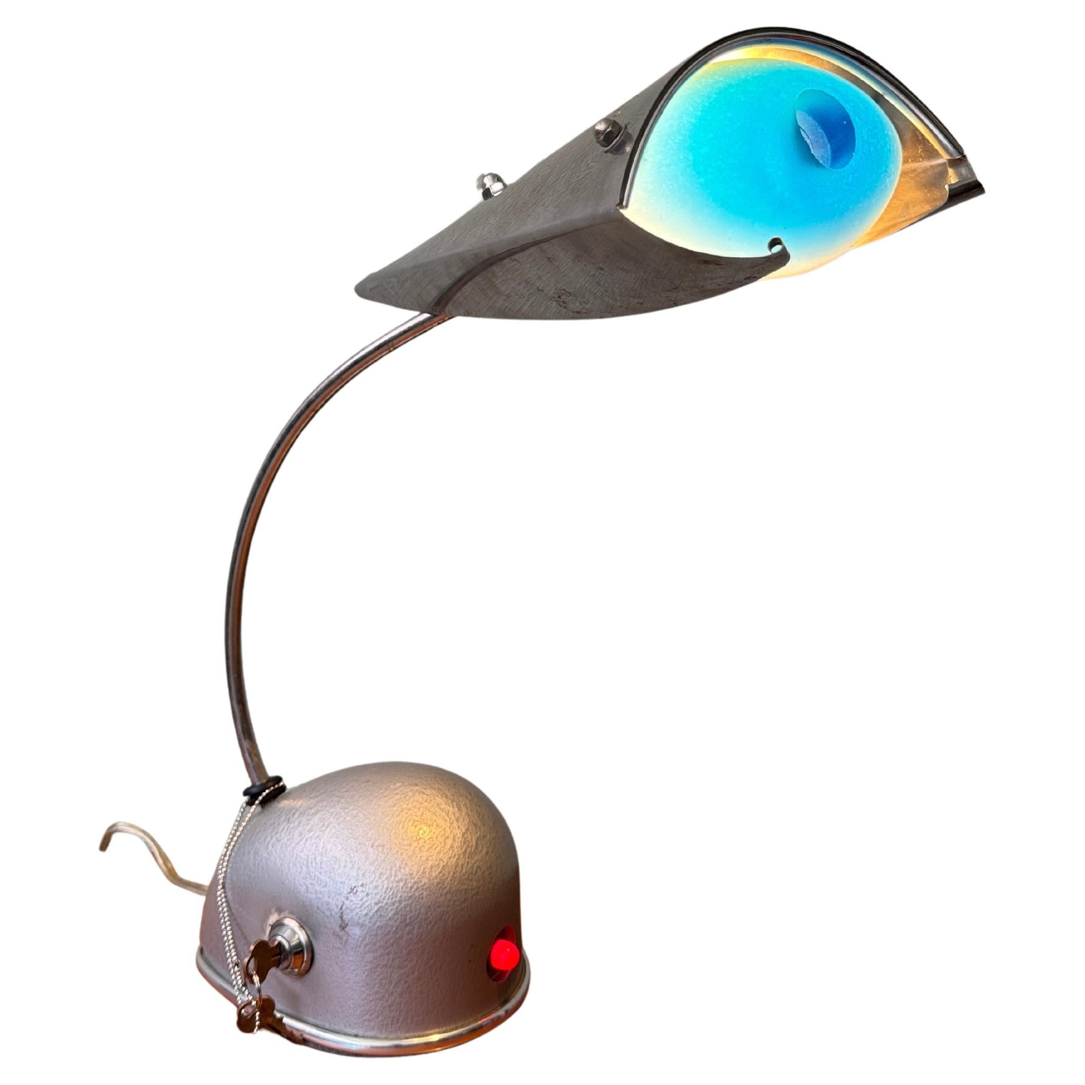 Lampe de table en verre et acier Gunmetal, Joey Manic, années 1990 en vente