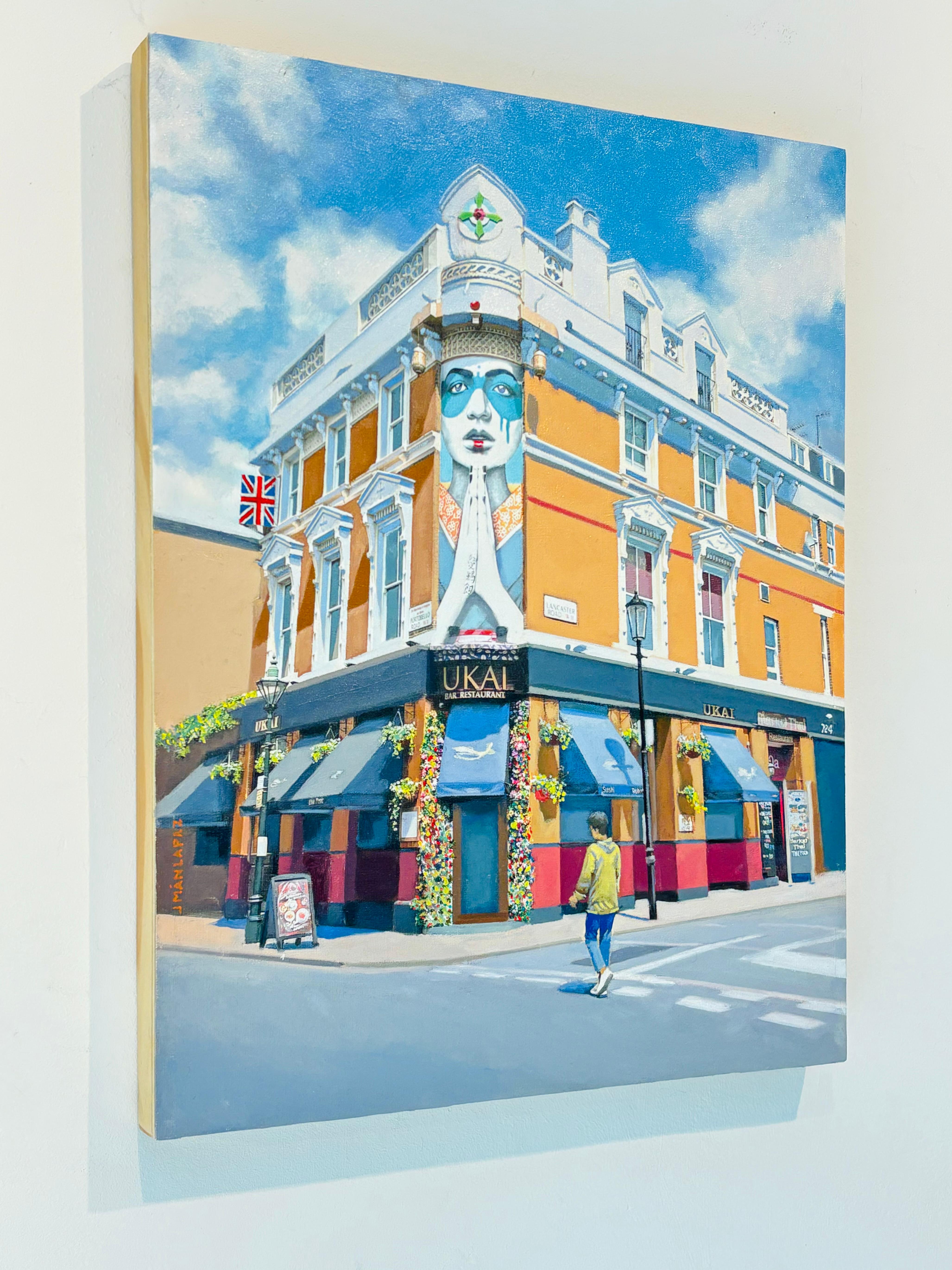 A Quiet Saunter -Pittura ad olio del paesaggio urbano di Londra in stile realistico contemporaneo - Arte originale - Painting Realismo di Joey Mánaplaz