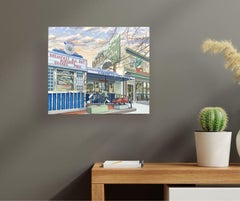 American City Diner-original retro realism cityscape painting-contemporary Art