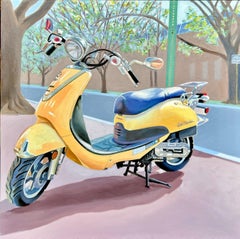 Come Hither (yellow Cali) - American realism retro cityscape motorbike iconic