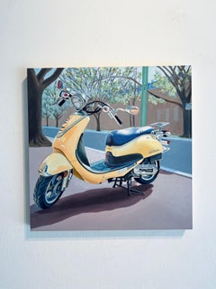 Come Hither (giallo Cali) - pittura ad olio del paesaggio urbano del realismo americano retrò