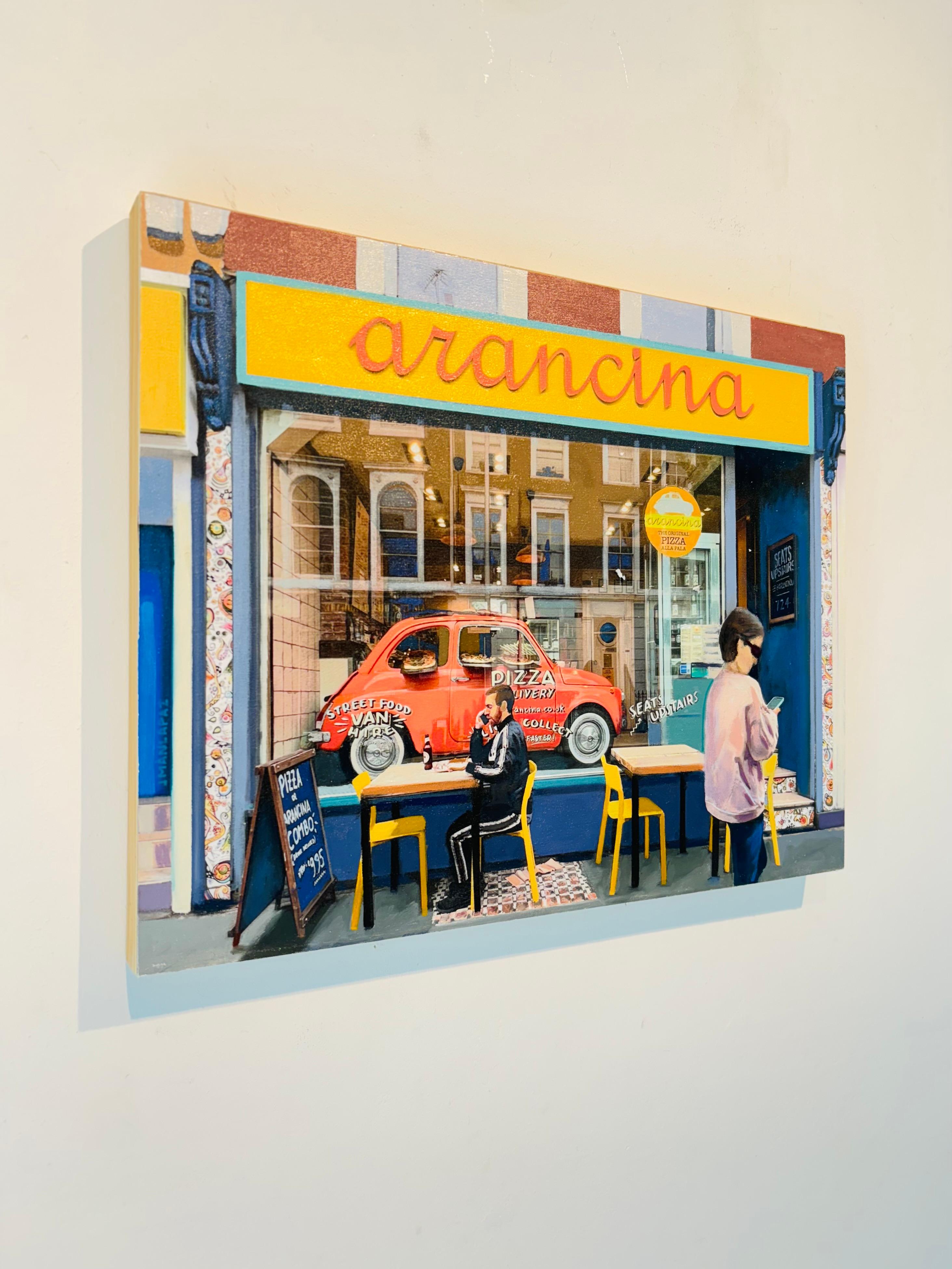 Mala comunicación - Pintura al óleo original de realismo contemporáneo Paisaje urbano de Londres - Painting Realista de Joey Mánaplaz