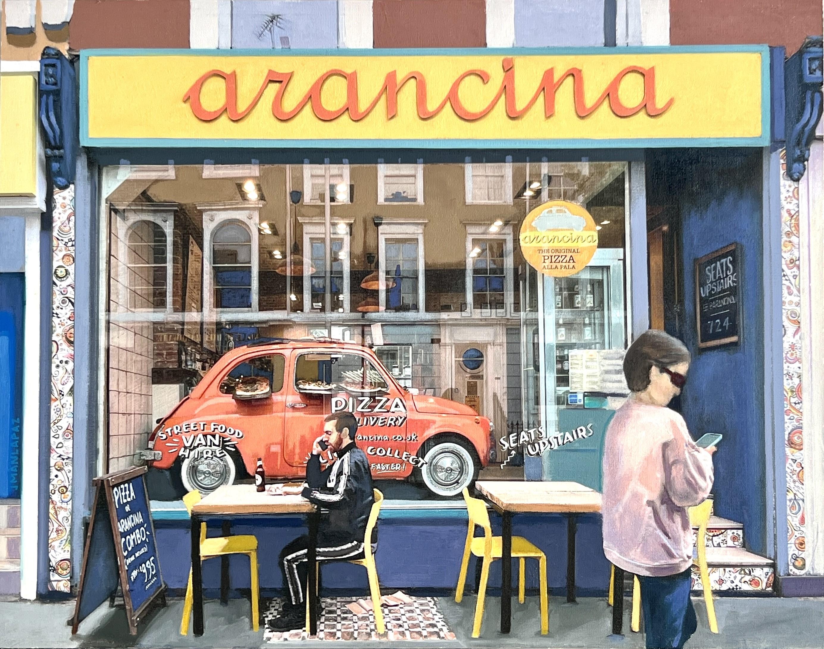 Mis-communication - Original zeitgenössische Realismus London Stadtbild Ölgemälde