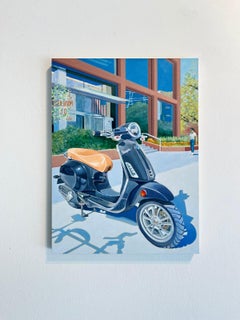 Please Wait (plum Vespa)- original realism still life painting-contemporary Art