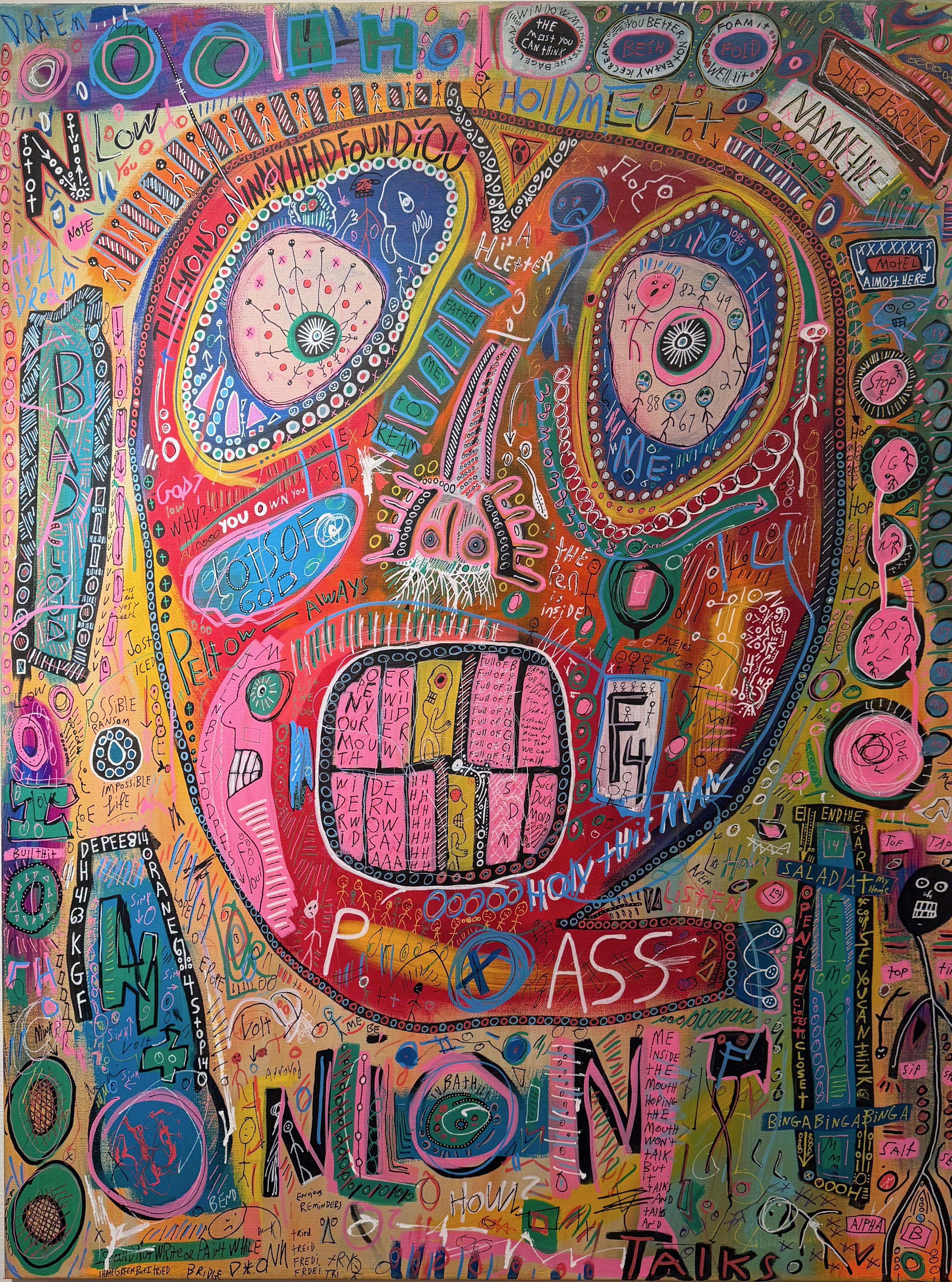 Joey Tepedino Abstract Painting - 2 guys with one red eye
