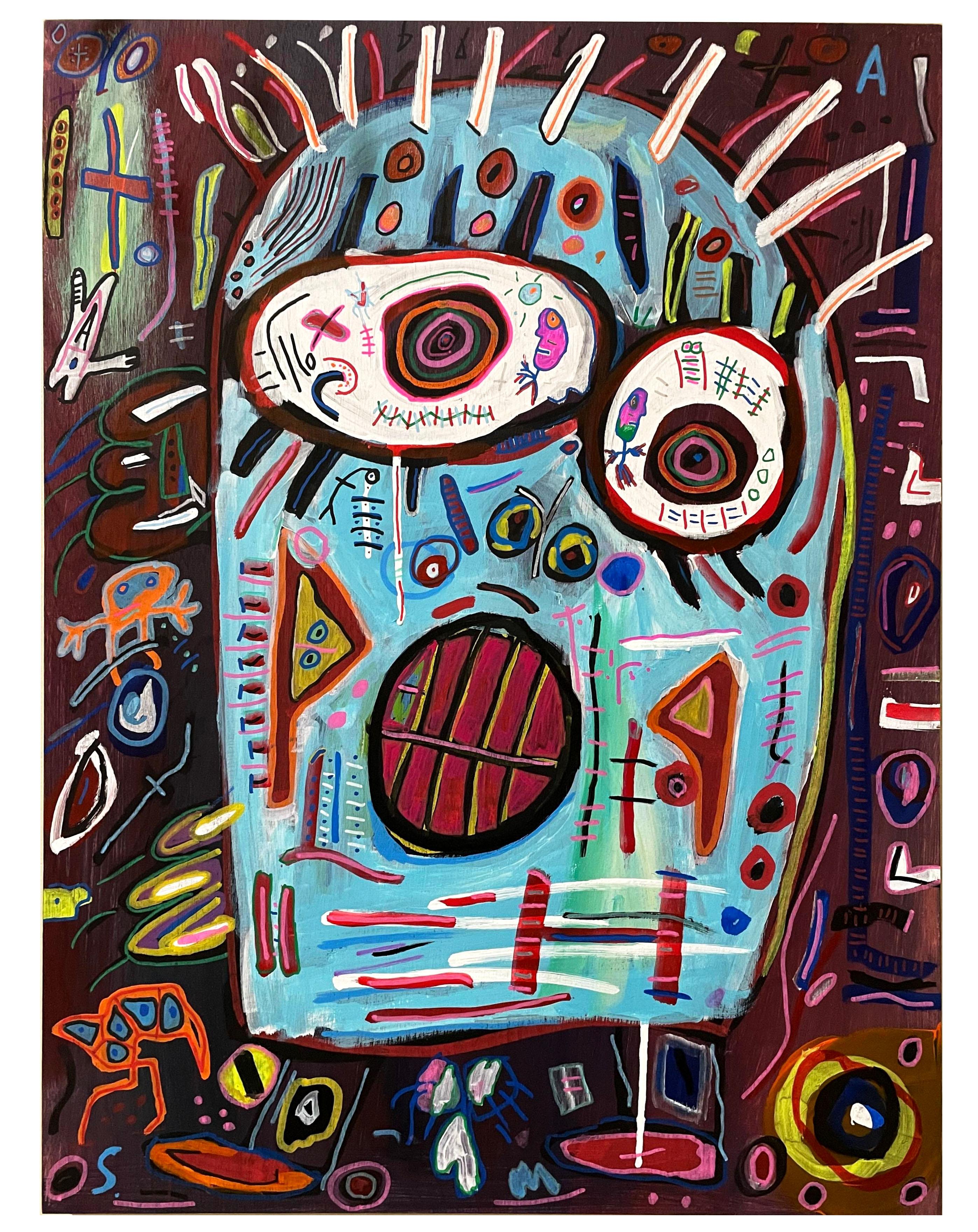 Untitled, colorful, abstract portrait, symbols - Mixed Media Art by Joey Tepedino
