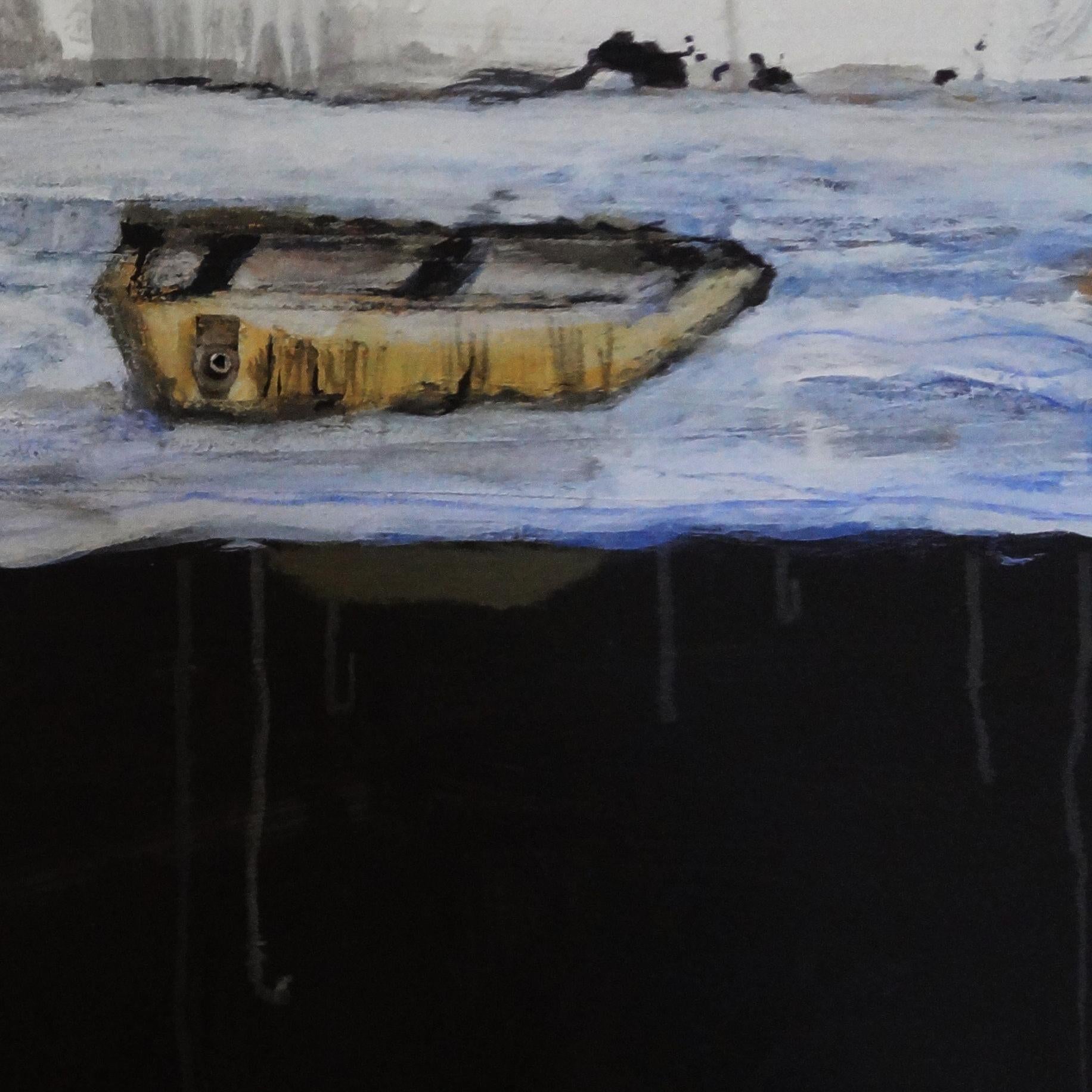 Bateau et Iceberg, l'iceberg cachant toujours sa véritable taille.  : : Mixed Media : : Abstrait : : Cette pièce est accompagnée d'un certificat d'authenticité officiel signé par l'artiste : : Prêt à être accroché : Oui : : Signé : Oui : :